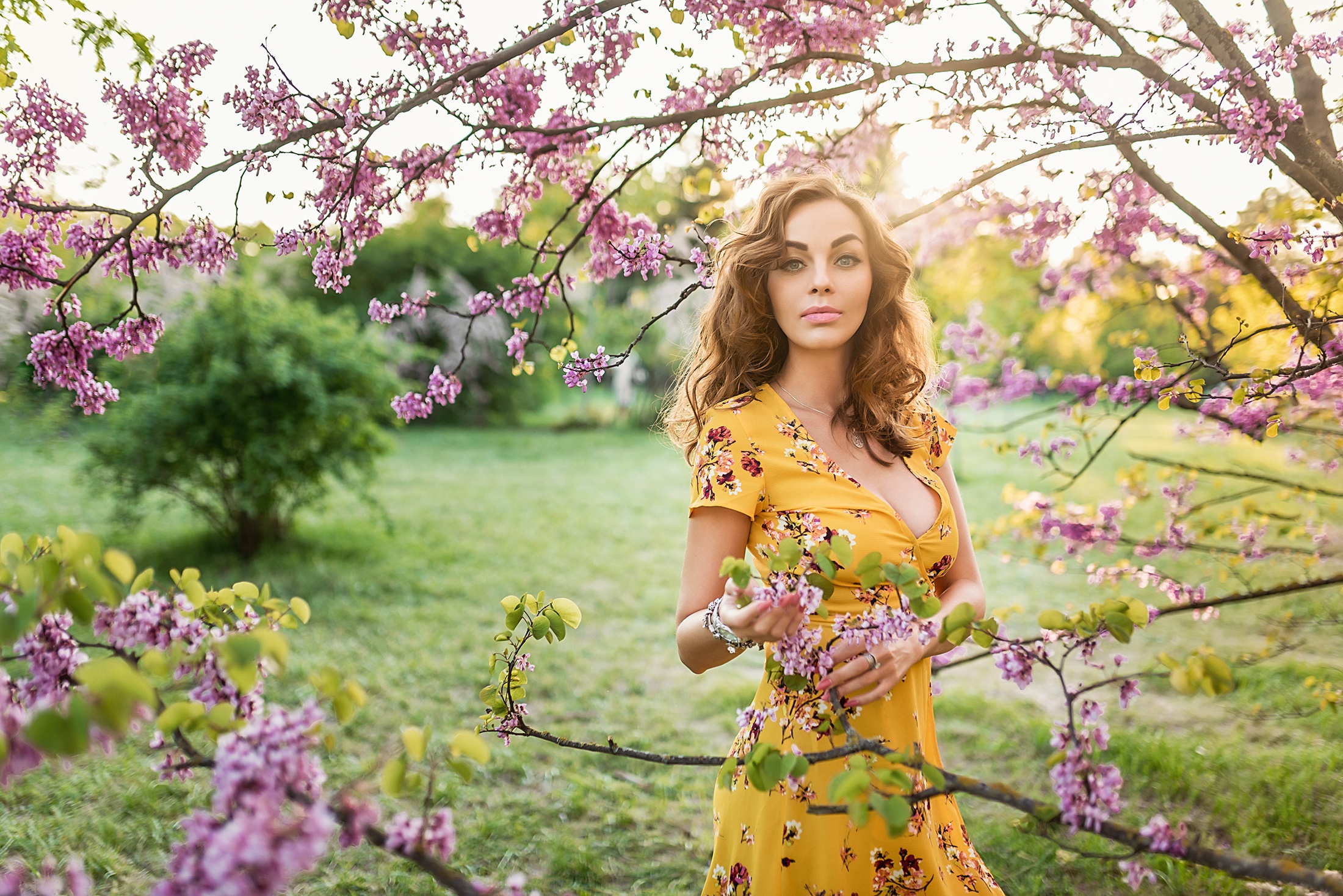 Baixar papel de parede para celular de Flor Rosa, Floração, Primavera, Vestir, Modelo, Mulheres, Cabelo Castanho, Profundidade De Campo gratuito.