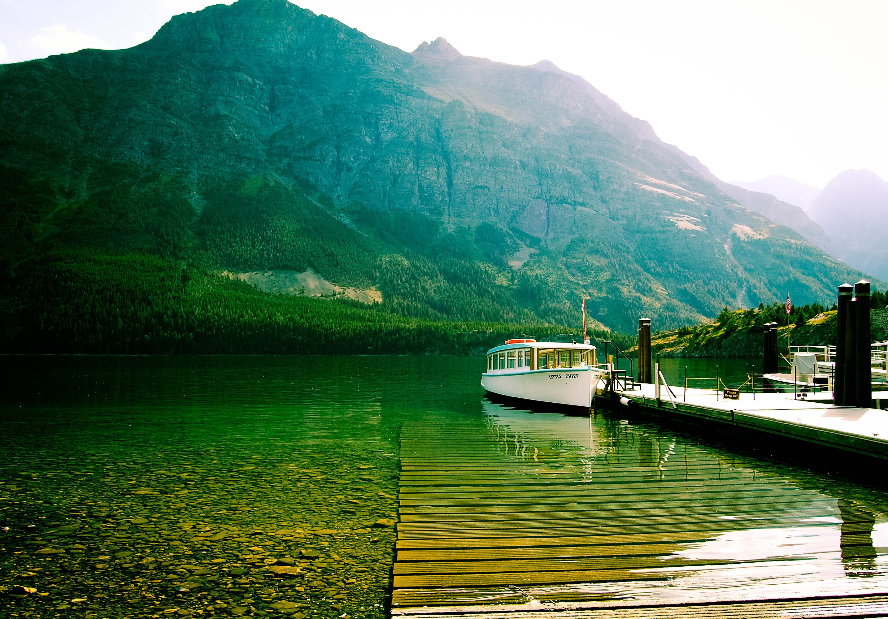 boat, mountains, transparent, nature, water, lake, bottom, walking