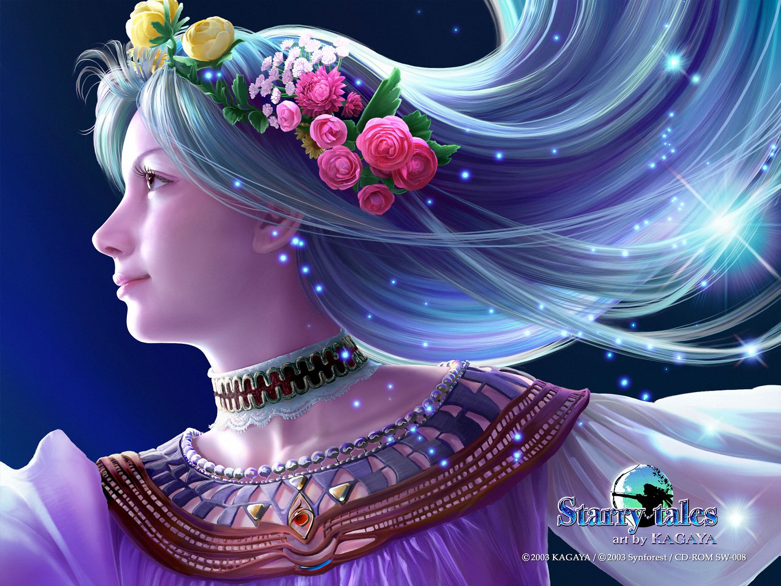 Free download wallpaper Fantasy, Flower, Women, Sparkles on your PC desktop