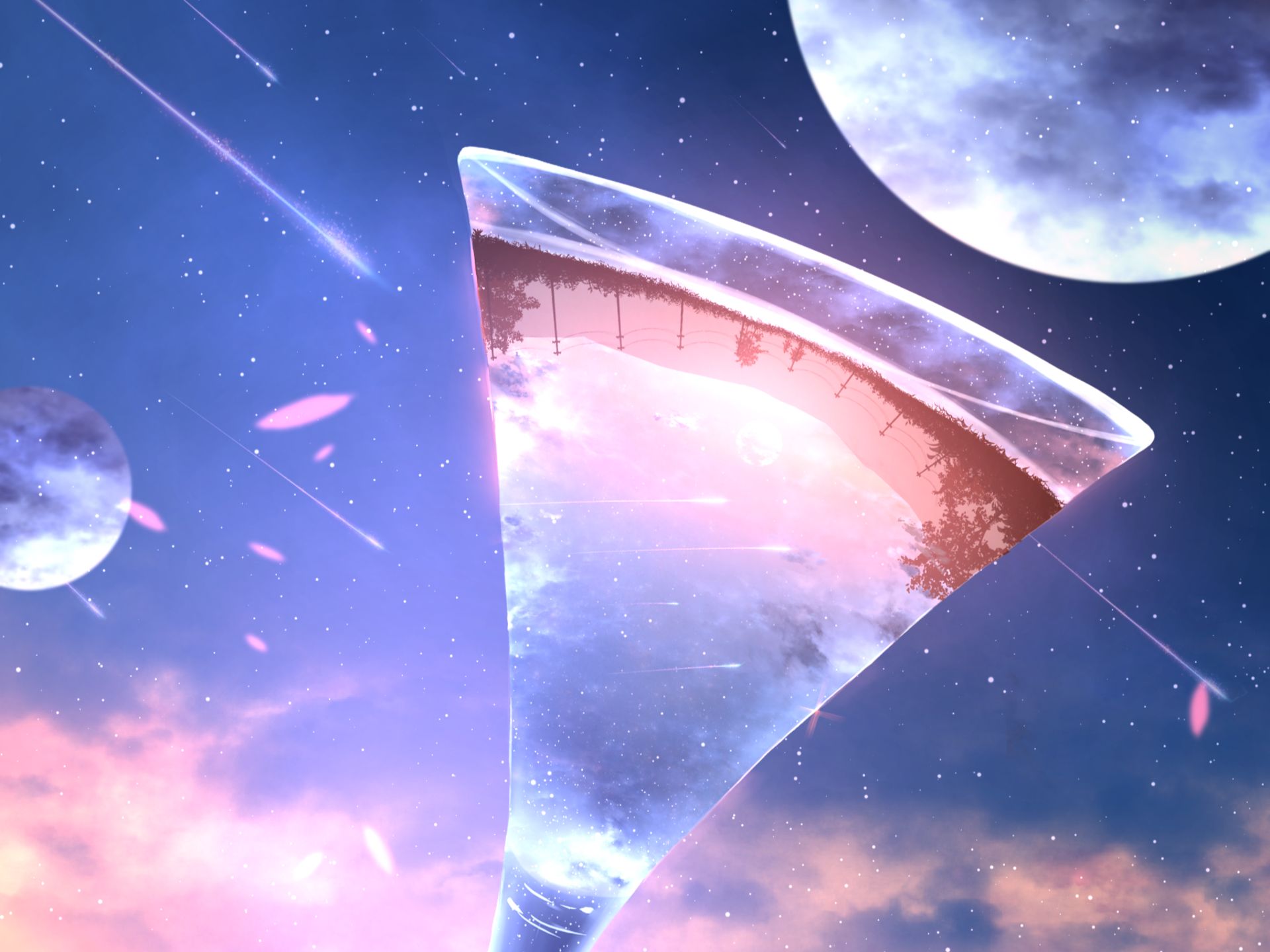 Free download wallpaper Anime, Starry Sky, Glass, Planet, Original, Shooting Star on your PC desktop