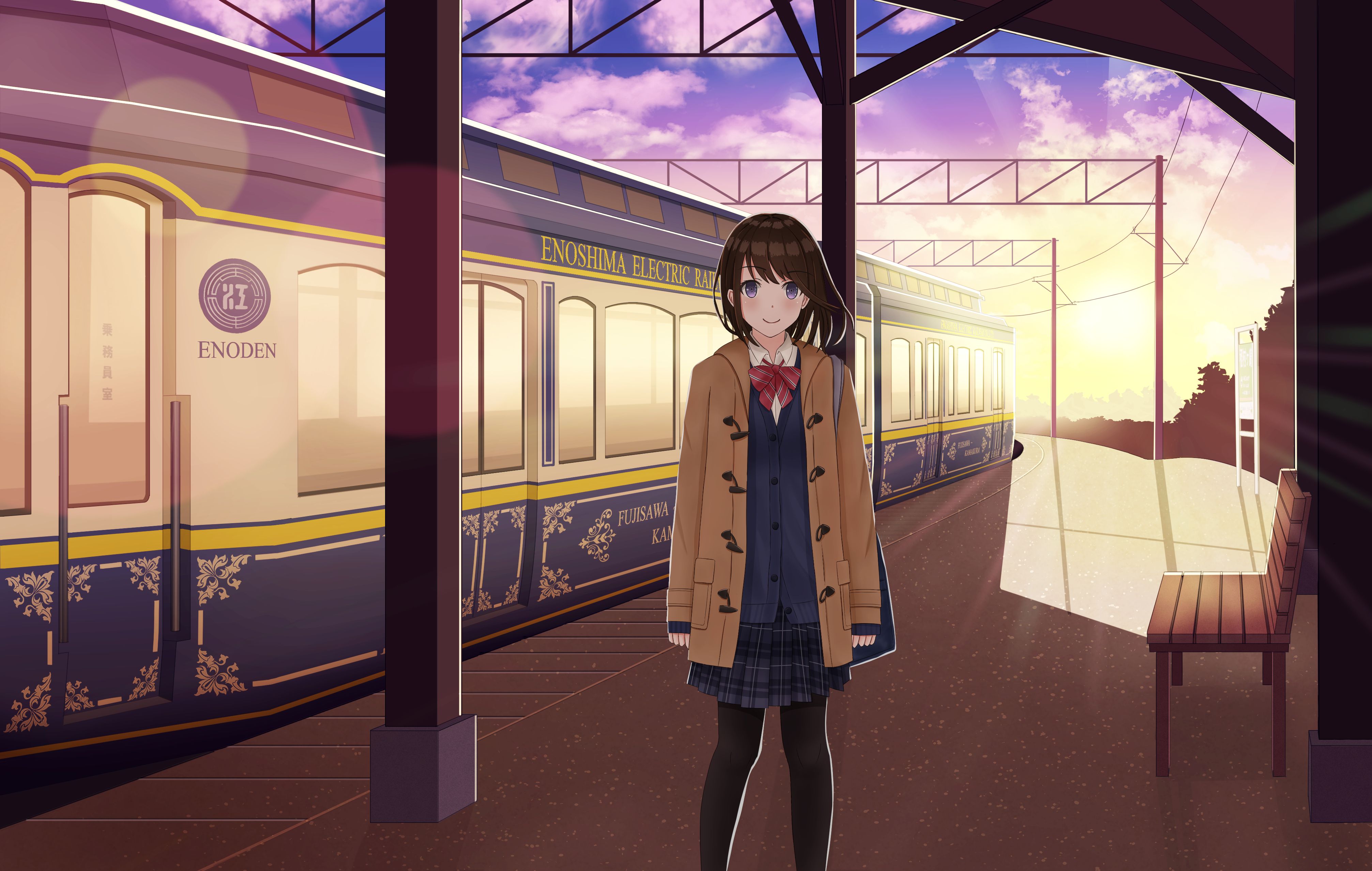 Download mobile wallpaper Anime, Sunset, Train, Train Station for free.