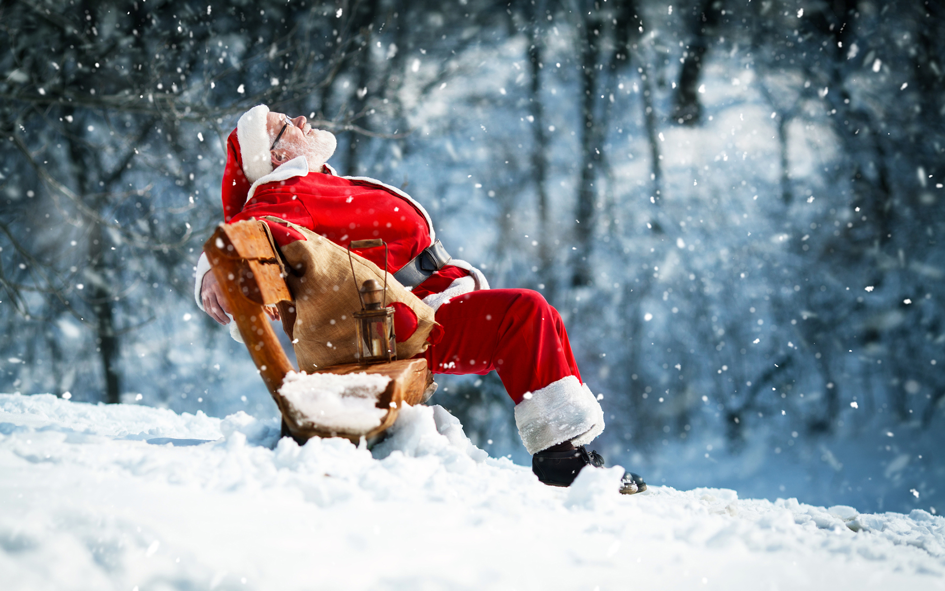 Laden Sie das Feiertage, Weihnachtsmann, Schnee, Weihnachten, Bank-Bild kostenlos auf Ihren PC-Desktop herunter