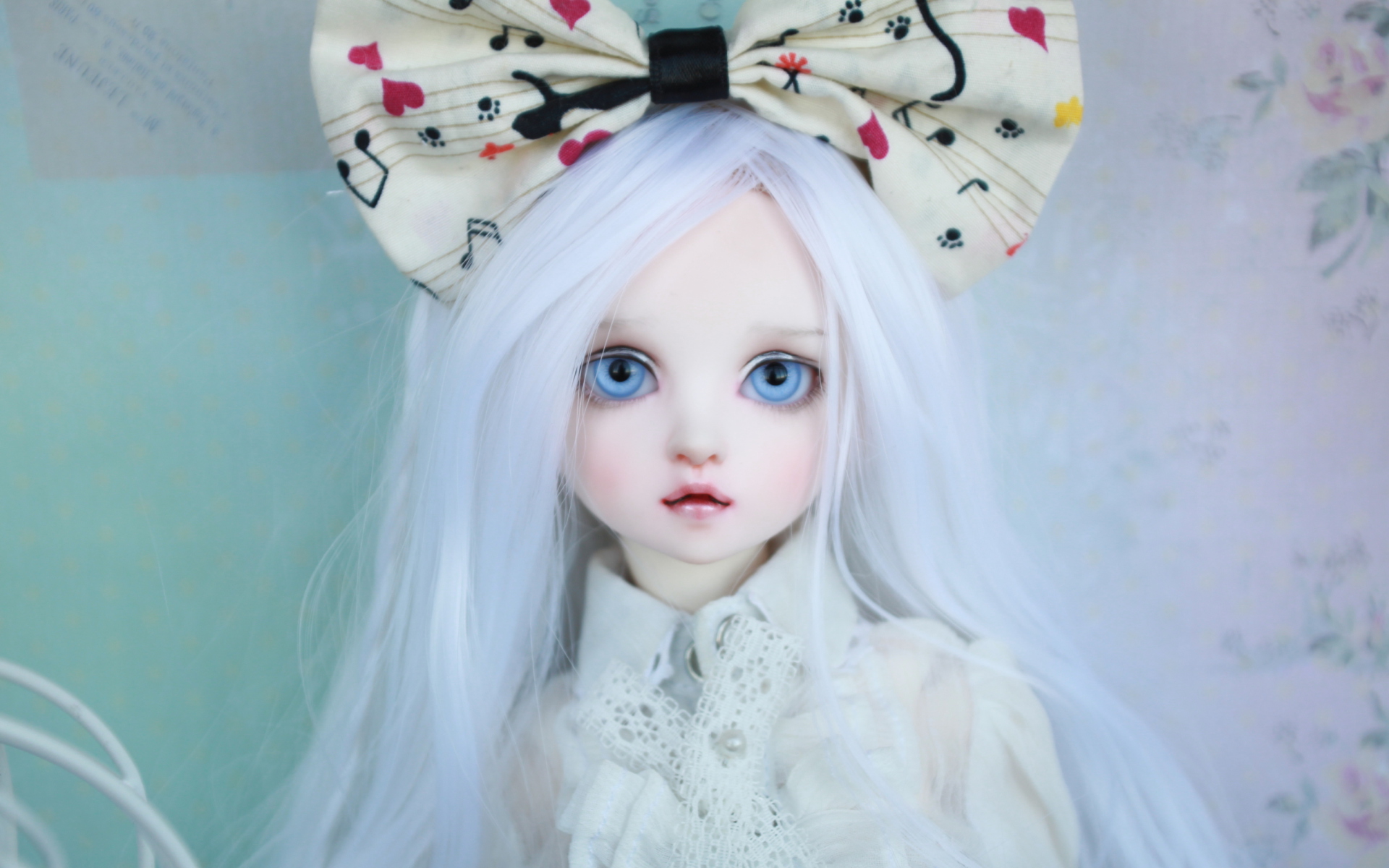 Download mobile wallpaper Doll, Blue Eyes, Man Made, White Hair, Bow (Clothing) for free.
