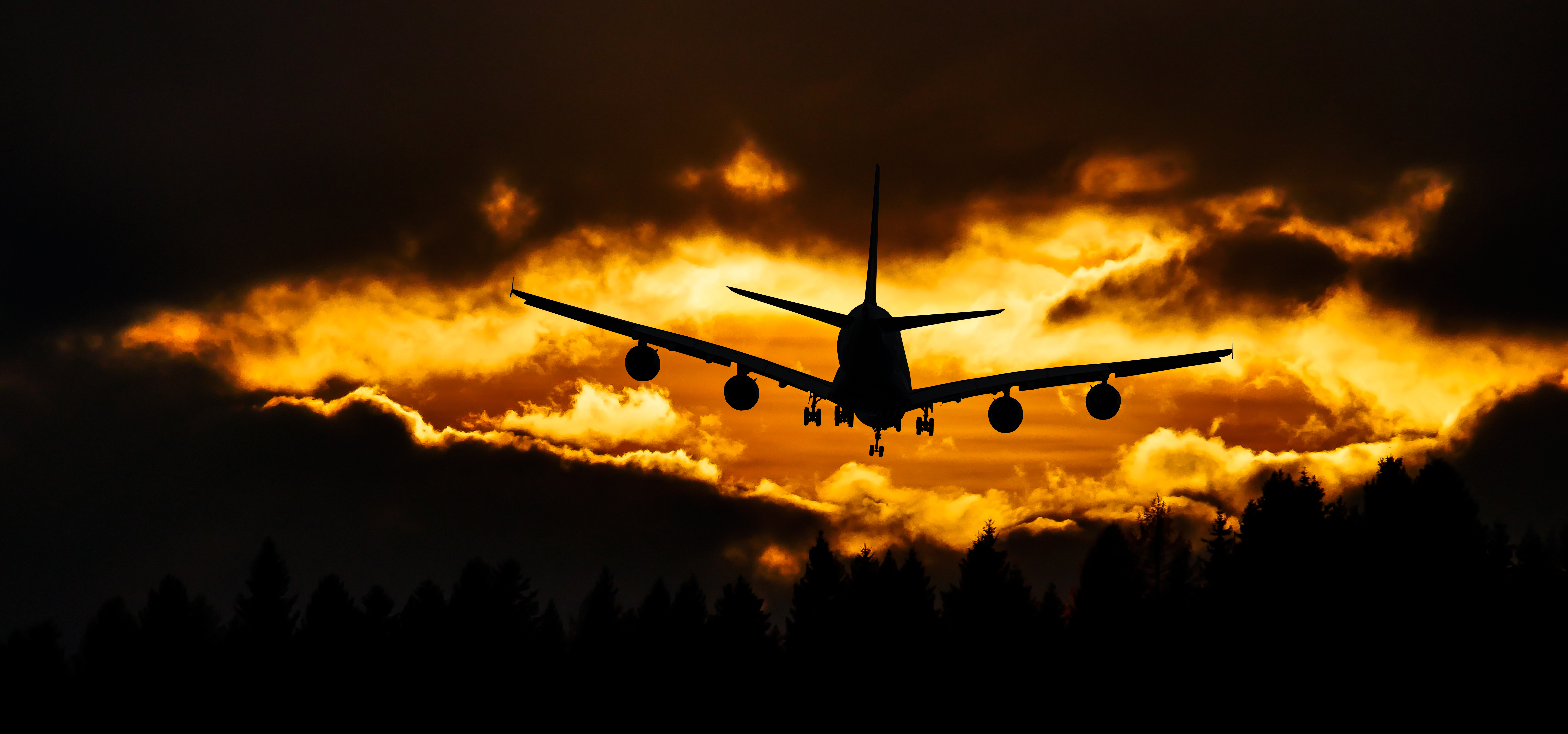 394905 скачать обои силуэт, транспортные средства, самолет, облака, пассажирский самолет, закат - заставки и картинки бесплатно