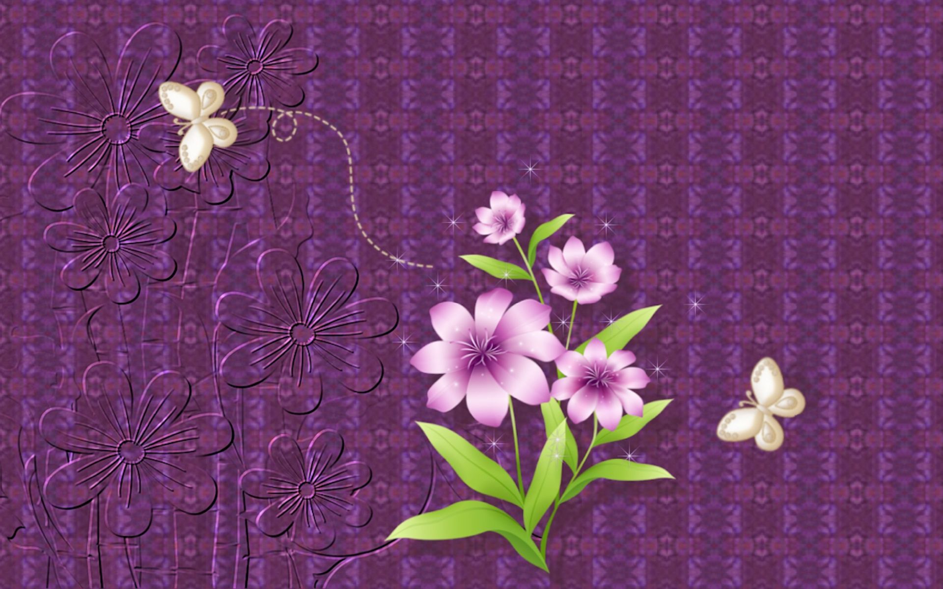 Laden Sie das Schmetterlinge, Blumen, Blume, Lila, Künstlerisch-Bild kostenlos auf Ihren PC-Desktop herunter