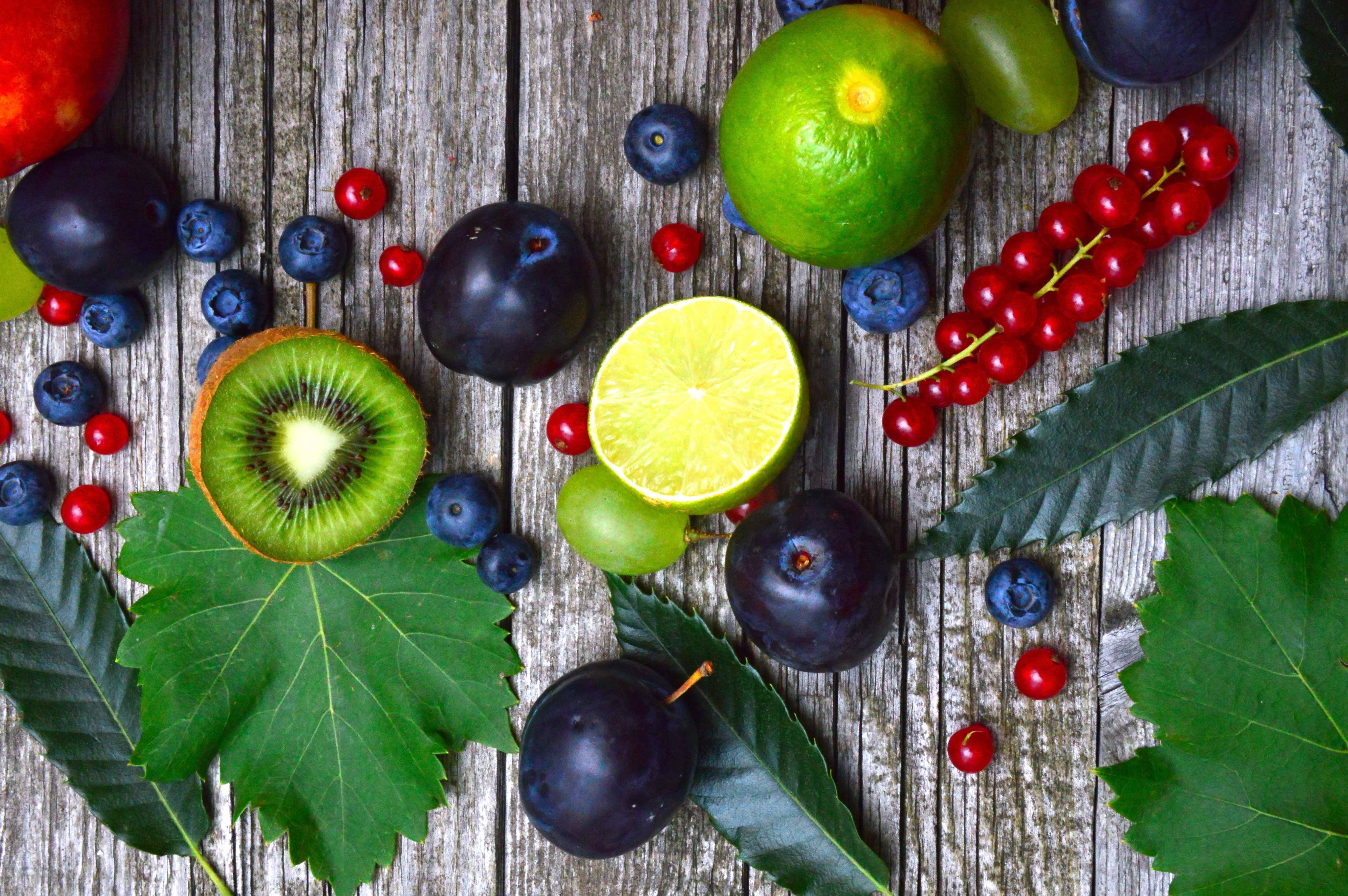 Handy-Wallpaper Kiwi, Frucht, Heidelbeere, Nahrungsmittel, Stillleben, Früchte, Johannisbeeren kostenlos herunterladen.