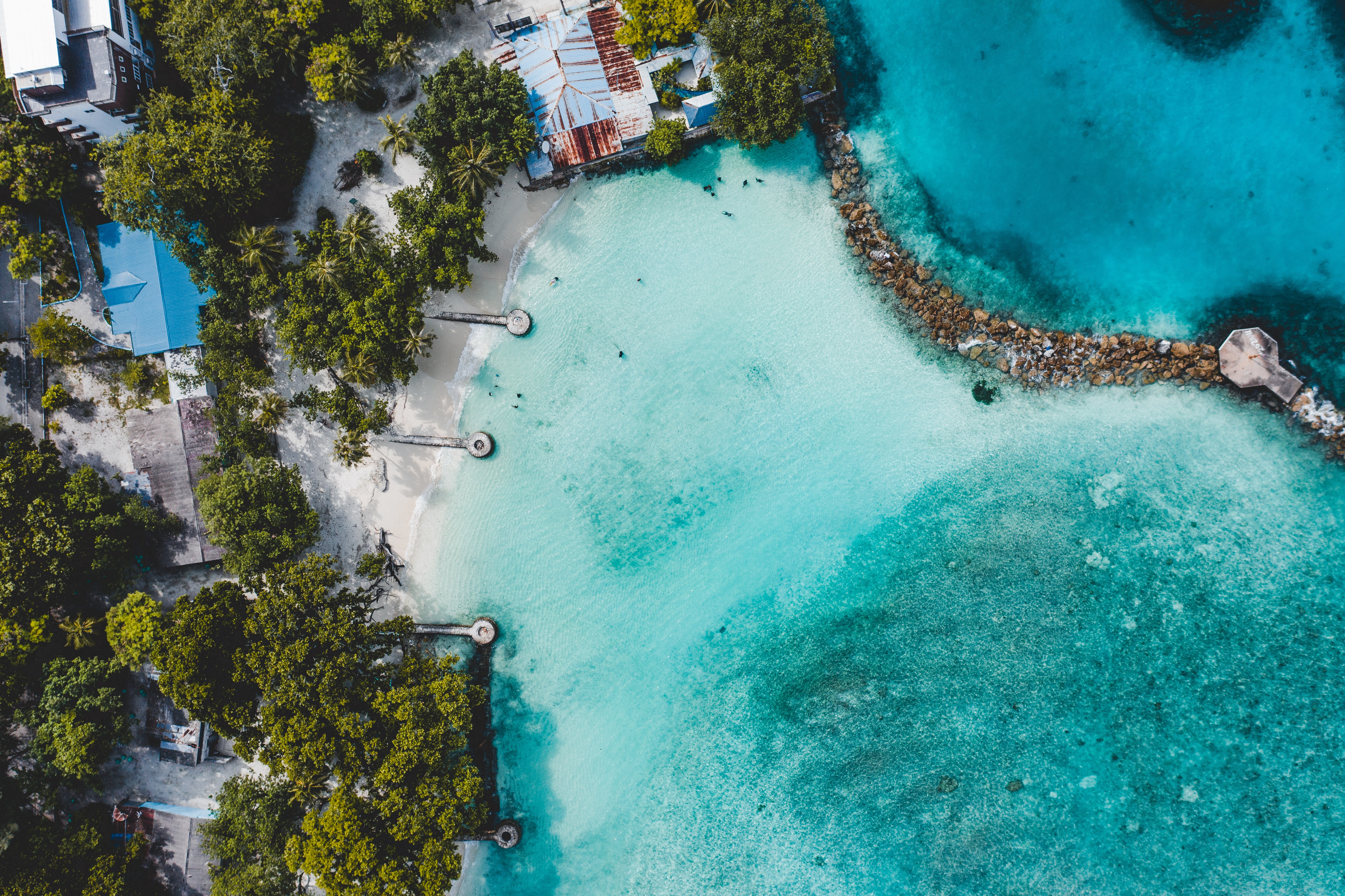 island, nature, beach, view from above, ocean, bungalow download HD wallpaper