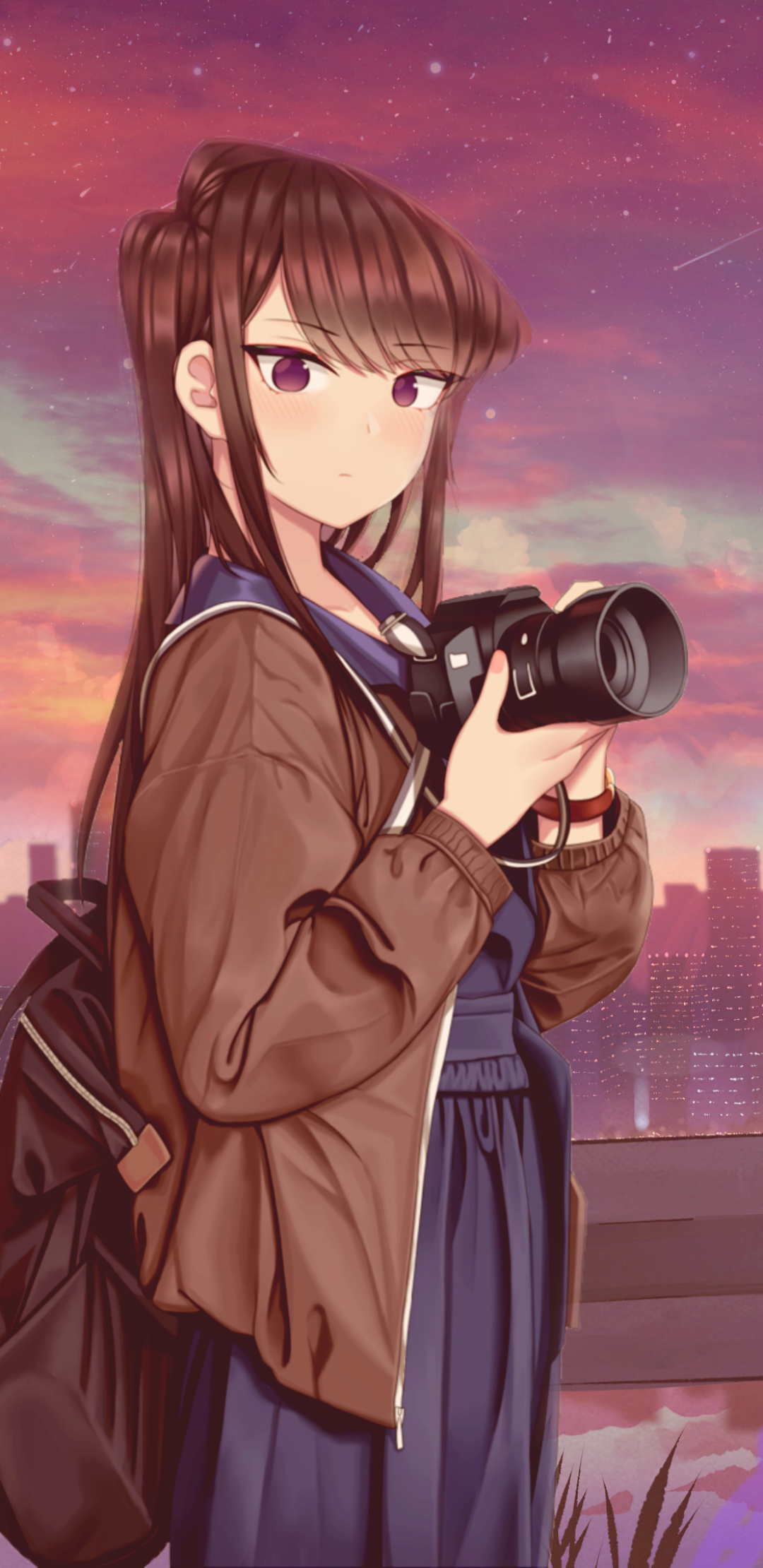 Download mobile wallpaper Anime, Camera, Purple Eyes, Komi Can't Communicate for free.