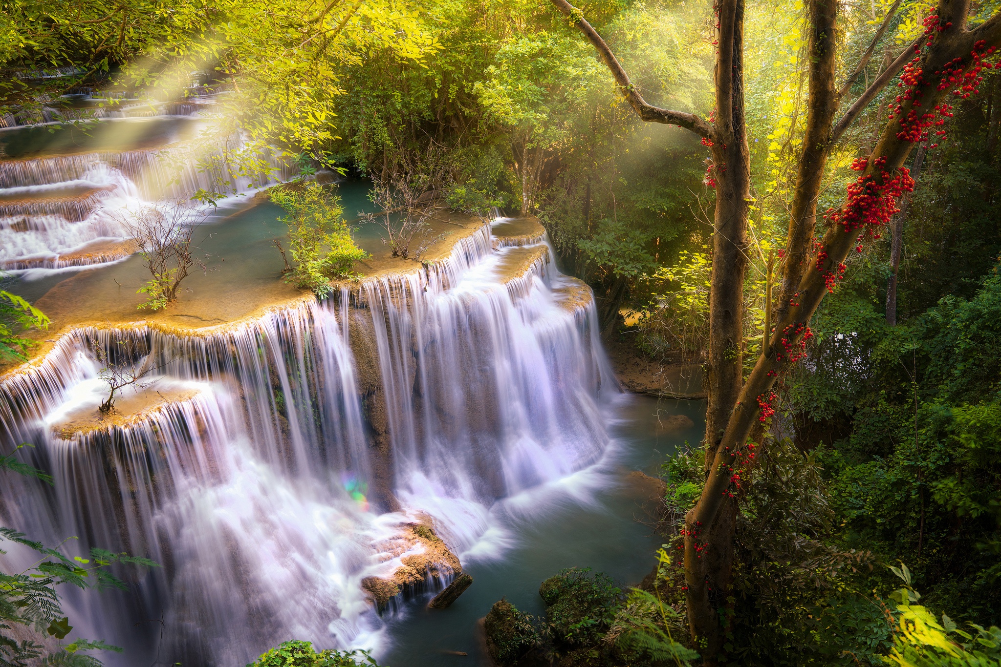 Free download wallpaper Nature, Waterfalls, Waterfall, Earth, Sunbeam on your PC desktop