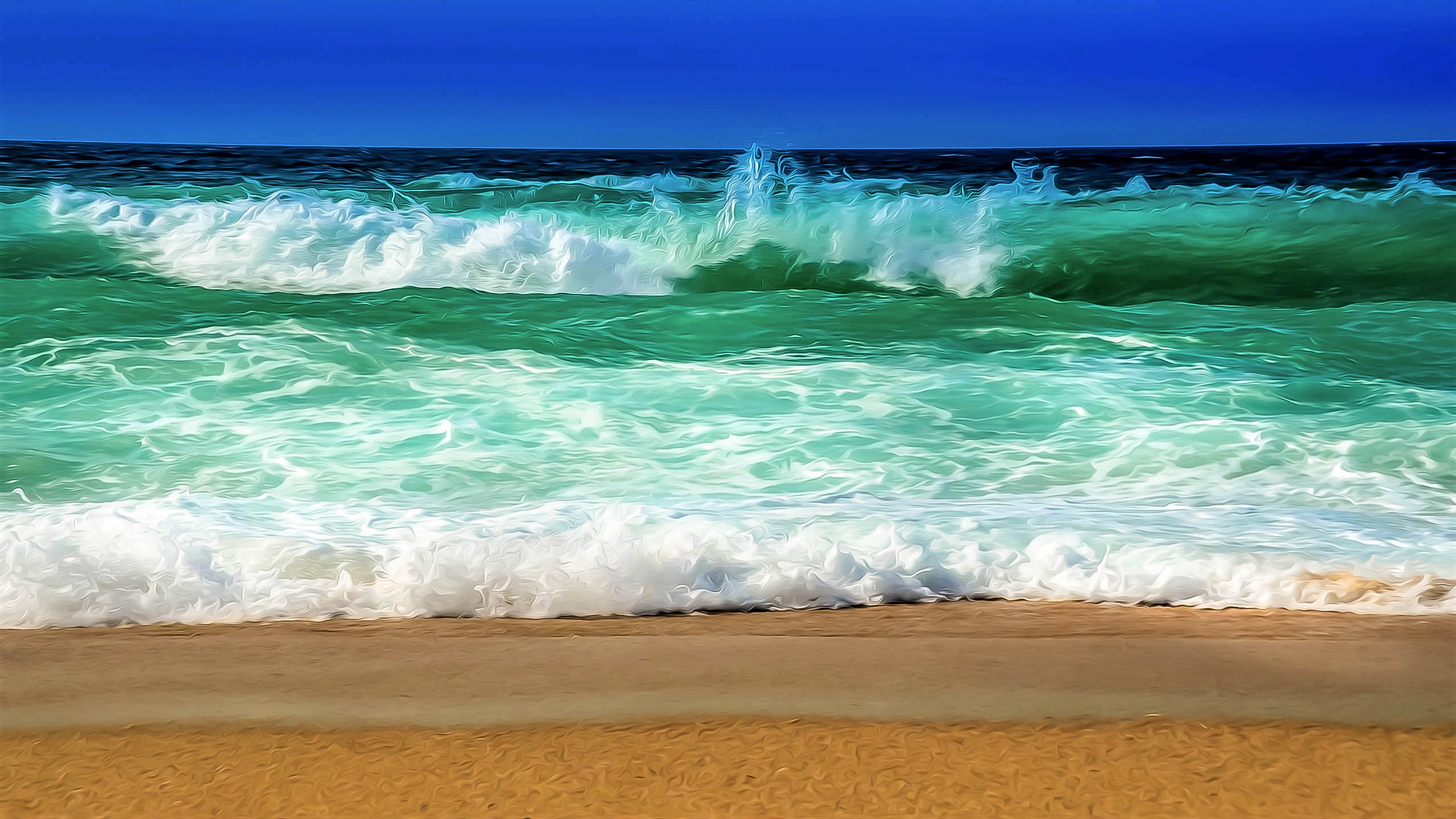 Скачать картинку Пляж, Океан, Синий, Волна, Бирюзовый, Компьютерная Графика, Художественные в телефон бесплатно.