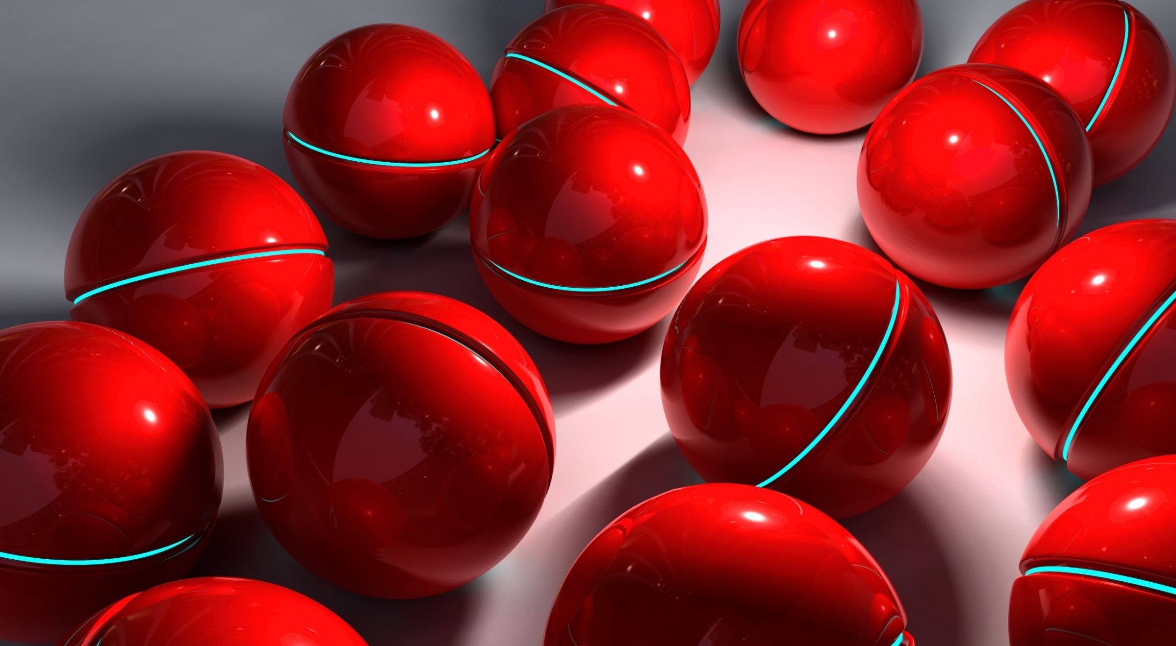 3d, sphere, red, glass, balls