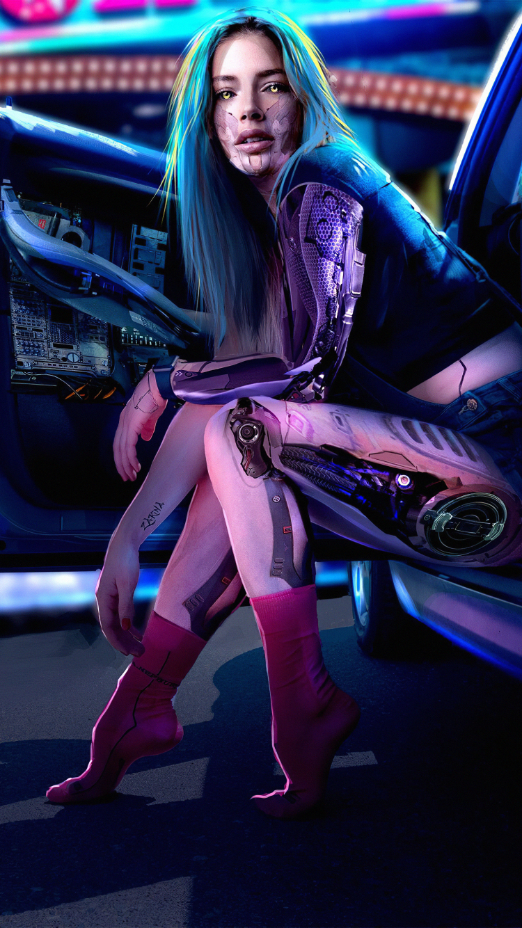 Download mobile wallpaper Cyberpunk, Sci Fi, Cyborg, Futuristic, Blue Hair for free.