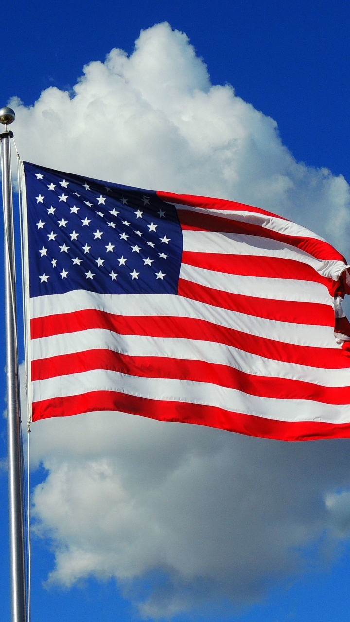 無料モバイル壁紙フラグ, 青い, 国旗, 空, マンメイド, クラウド, アメリカの国旗をダウンロードします。