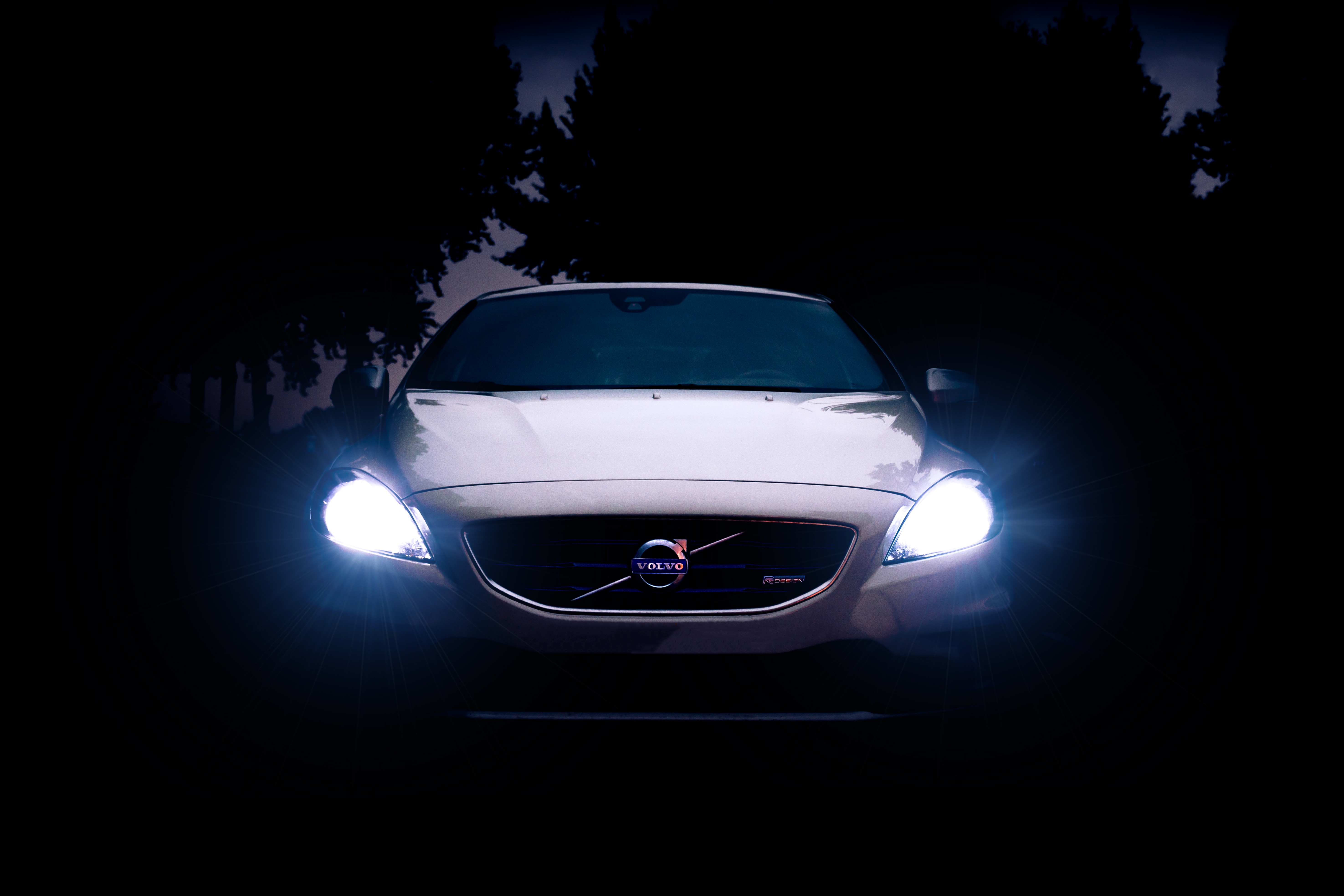 lights, volvo v40, volvo, night, cars, shine, light, front view, headlights HD wallpaper