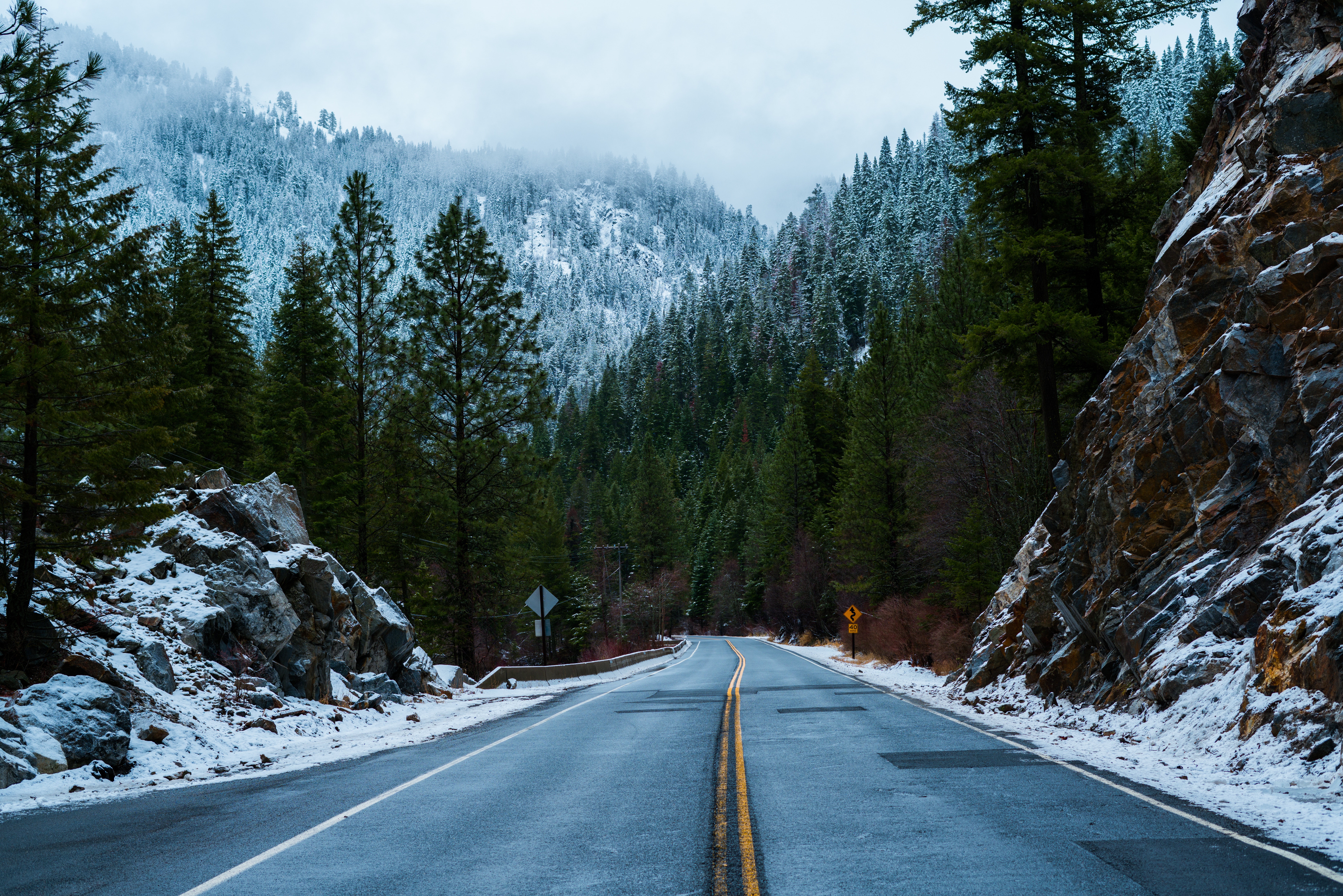 Free download wallpaper Nature, Road, Snow, Forest, Winter on your PC desktop