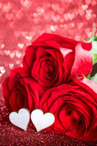 Download mobile wallpaper Valentine's Day, Love, Flower, Rose, Holiday, Bokeh, Red Rose, Romantic, Red Flower, Heart Shaped for free.