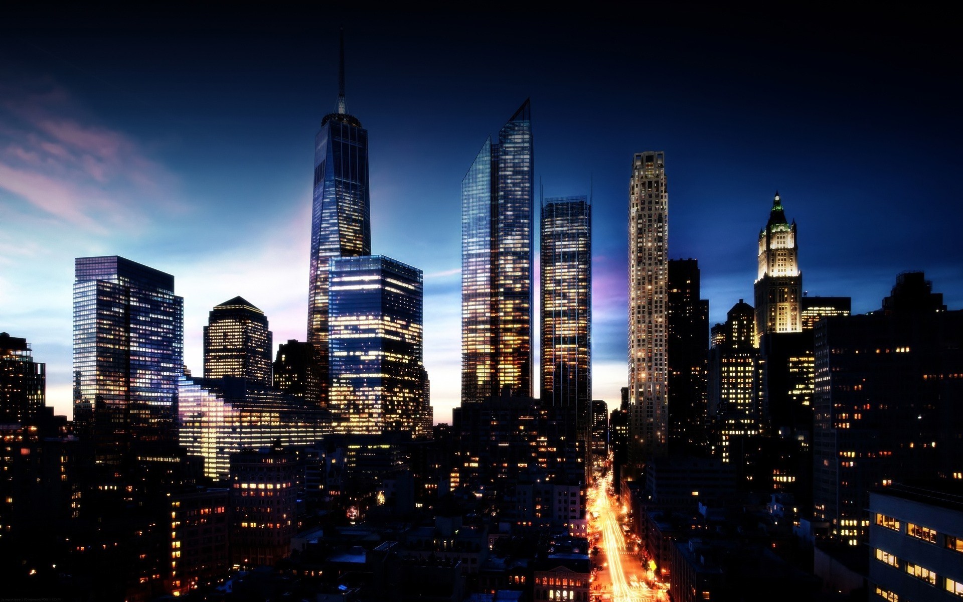 PCデスクトップに都市, ニューヨーク, マンハッタン, 夜, マンメイド画像を無料でダウンロード