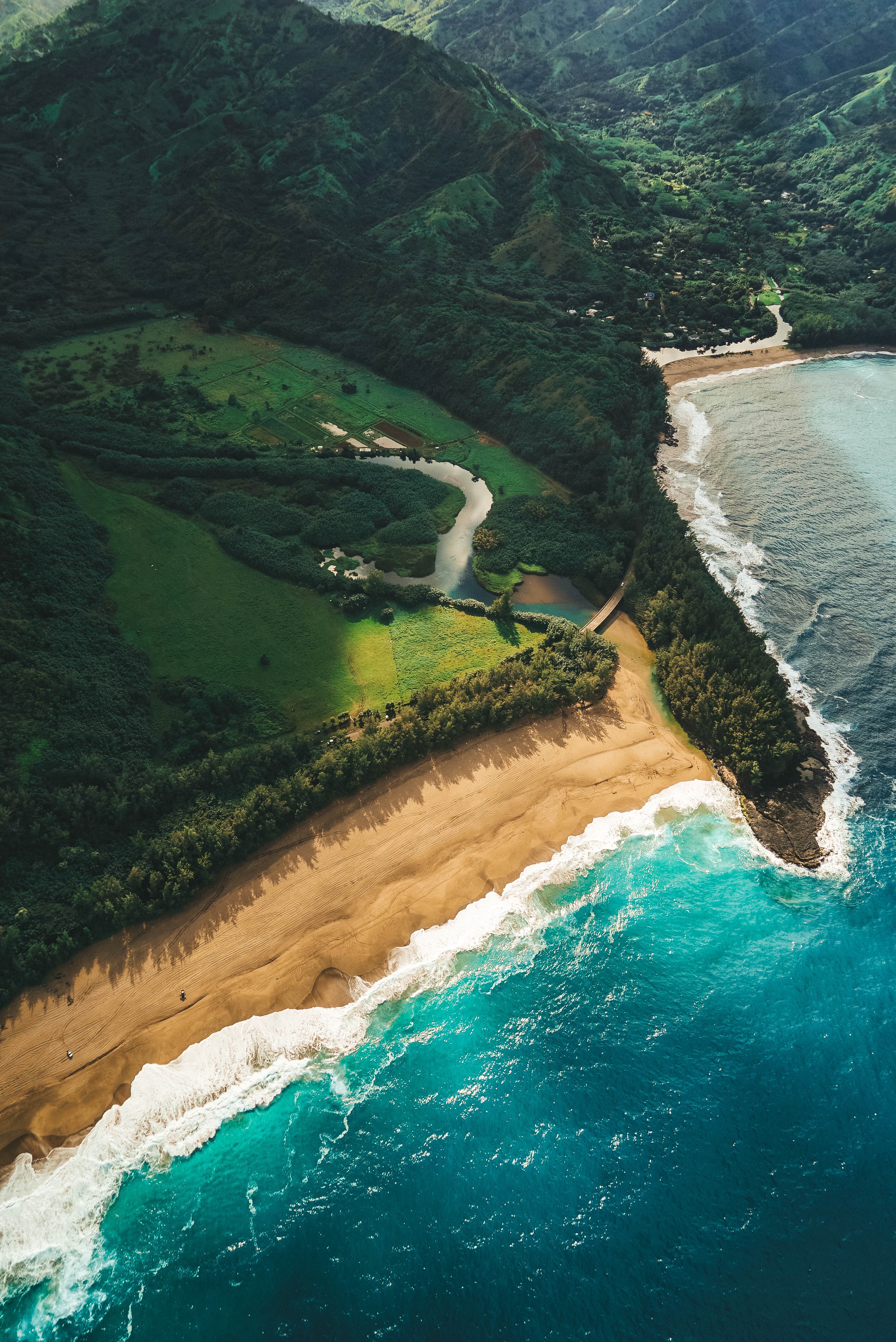 nature, beach, hawaii, ocean, view from above, kauai