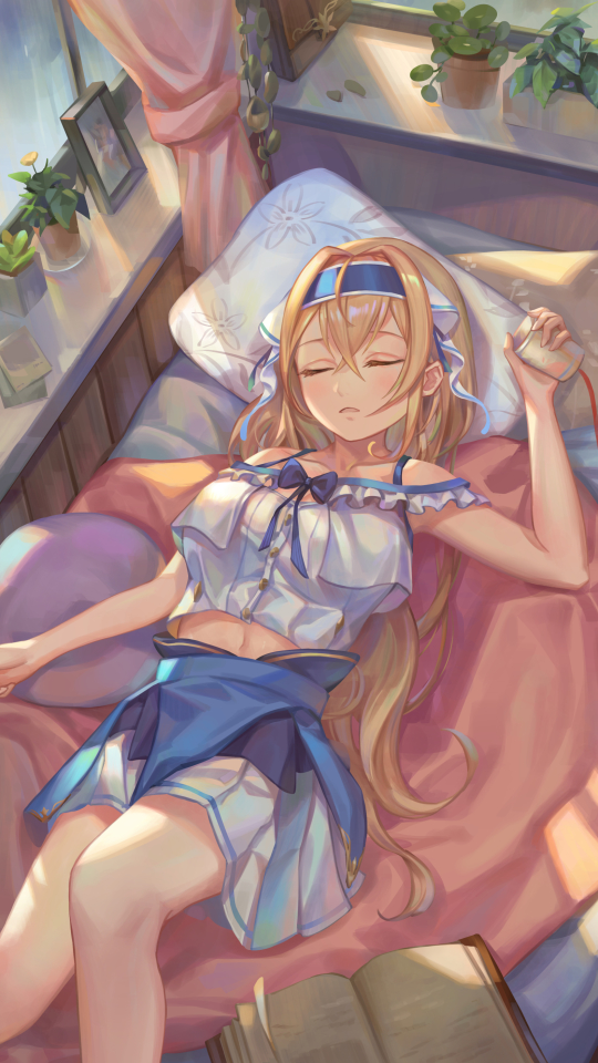 Download mobile wallpaper Anime, Girl, Blonde, Sleeping, Skirt, Long Hair for free.