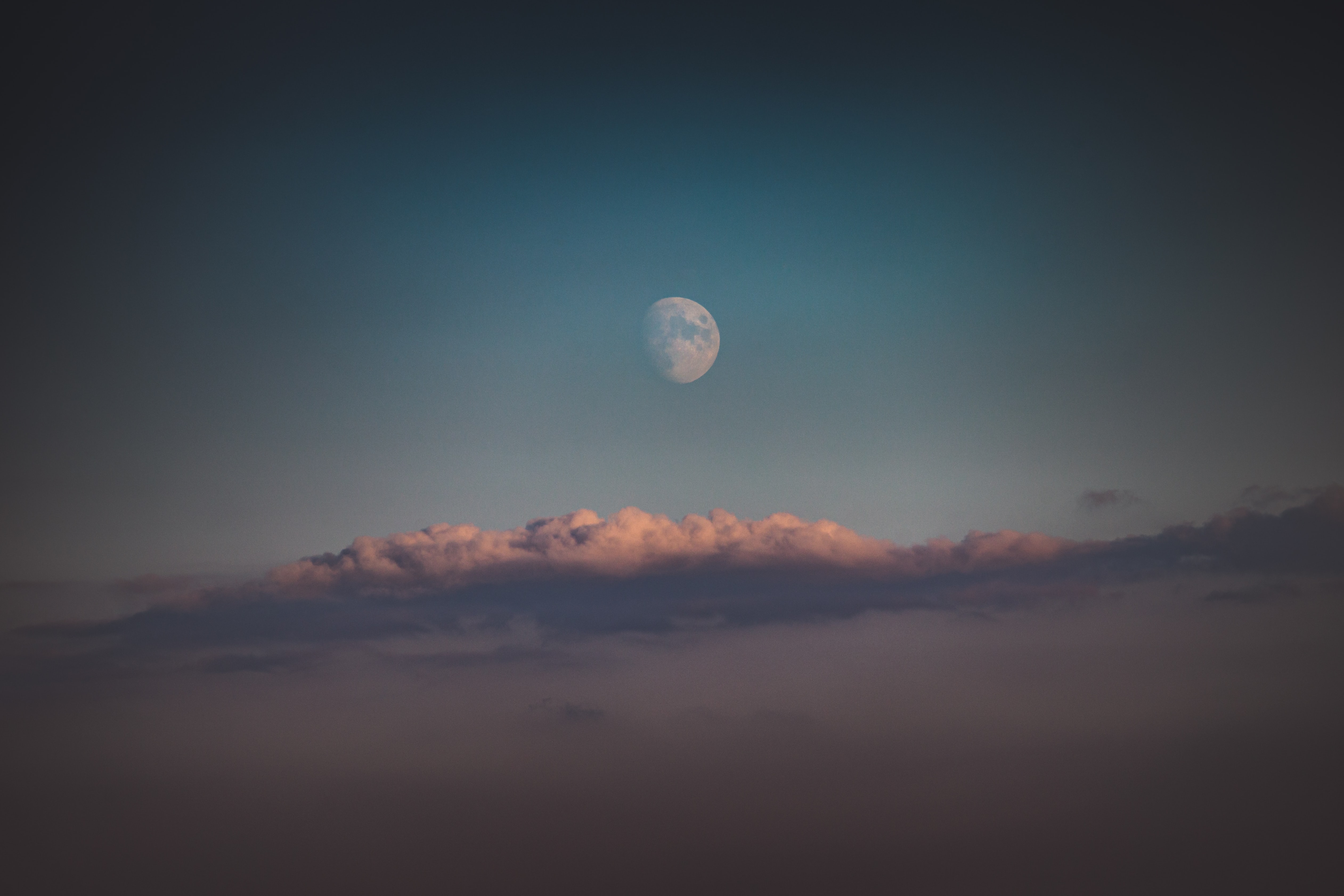 Download mobile wallpaper Sky, Clouds, Dusk, Twilight, Evening, Nature, Moon for free.