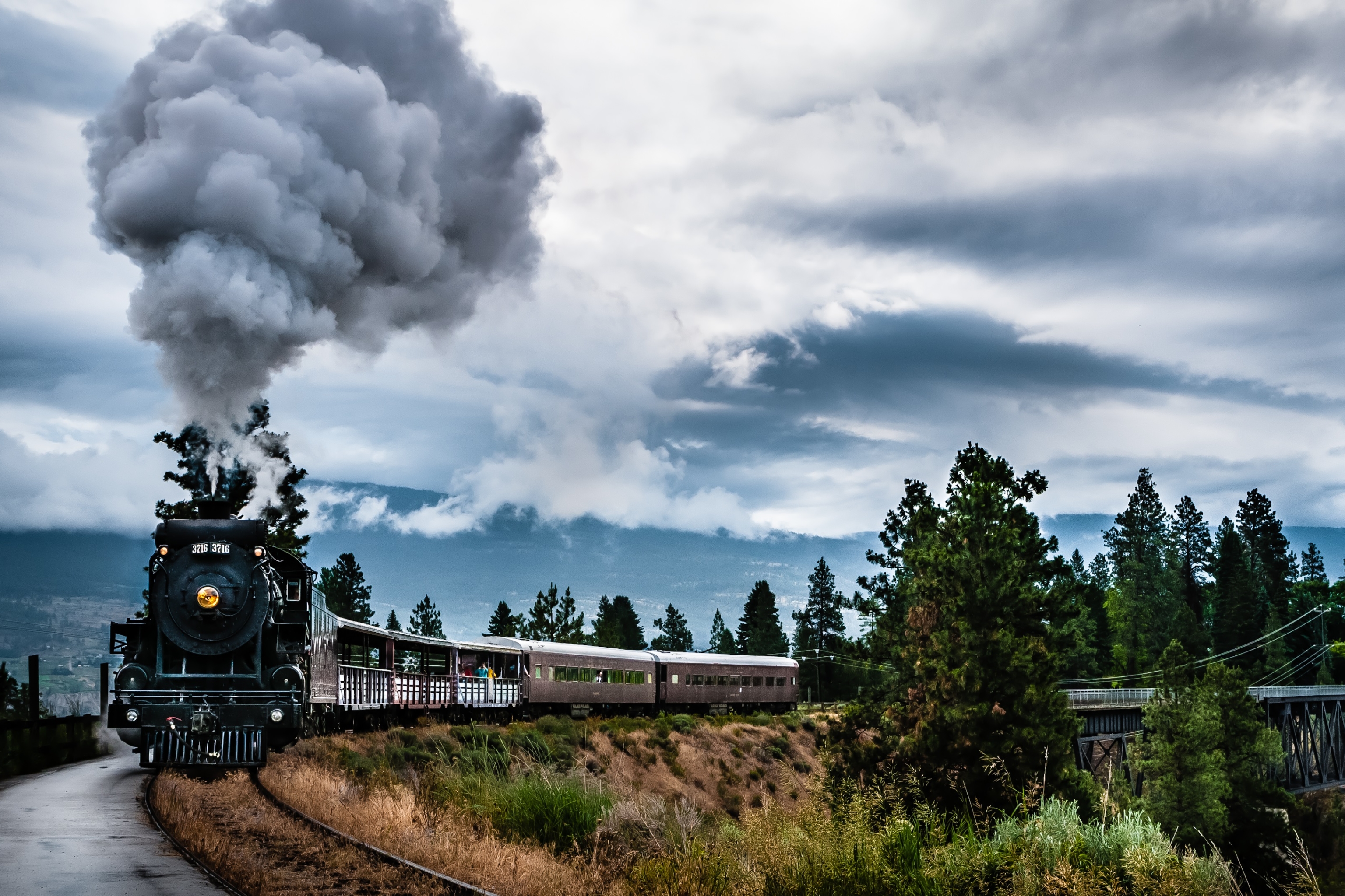 Download mobile wallpaper Hdr, Cloud, Train, Railroad, Vehicles for free.