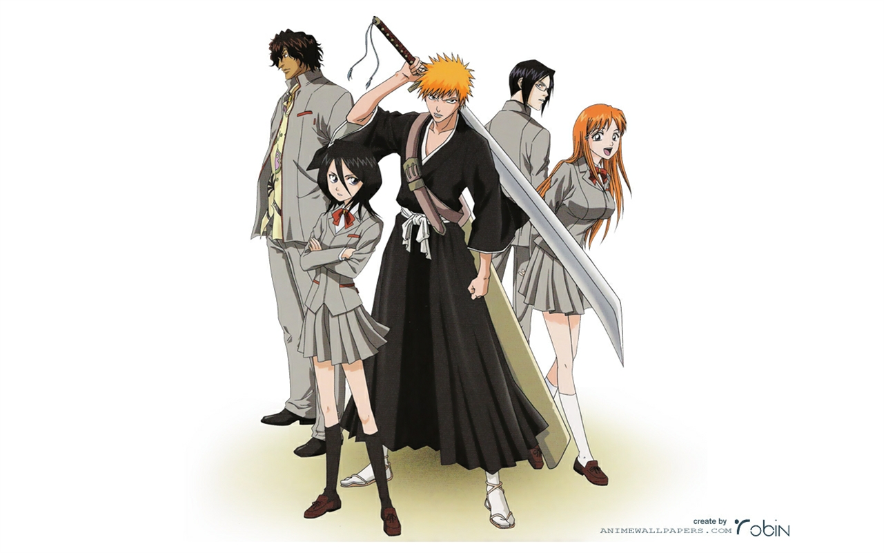 Laden Sie das Bleach, Rukia Kuchiki, Animes, Ichigo Kurosaki, Orihime Inoue, Uryu Ishida, Yasutora Sado-Bild kostenlos auf Ihren PC-Desktop herunter