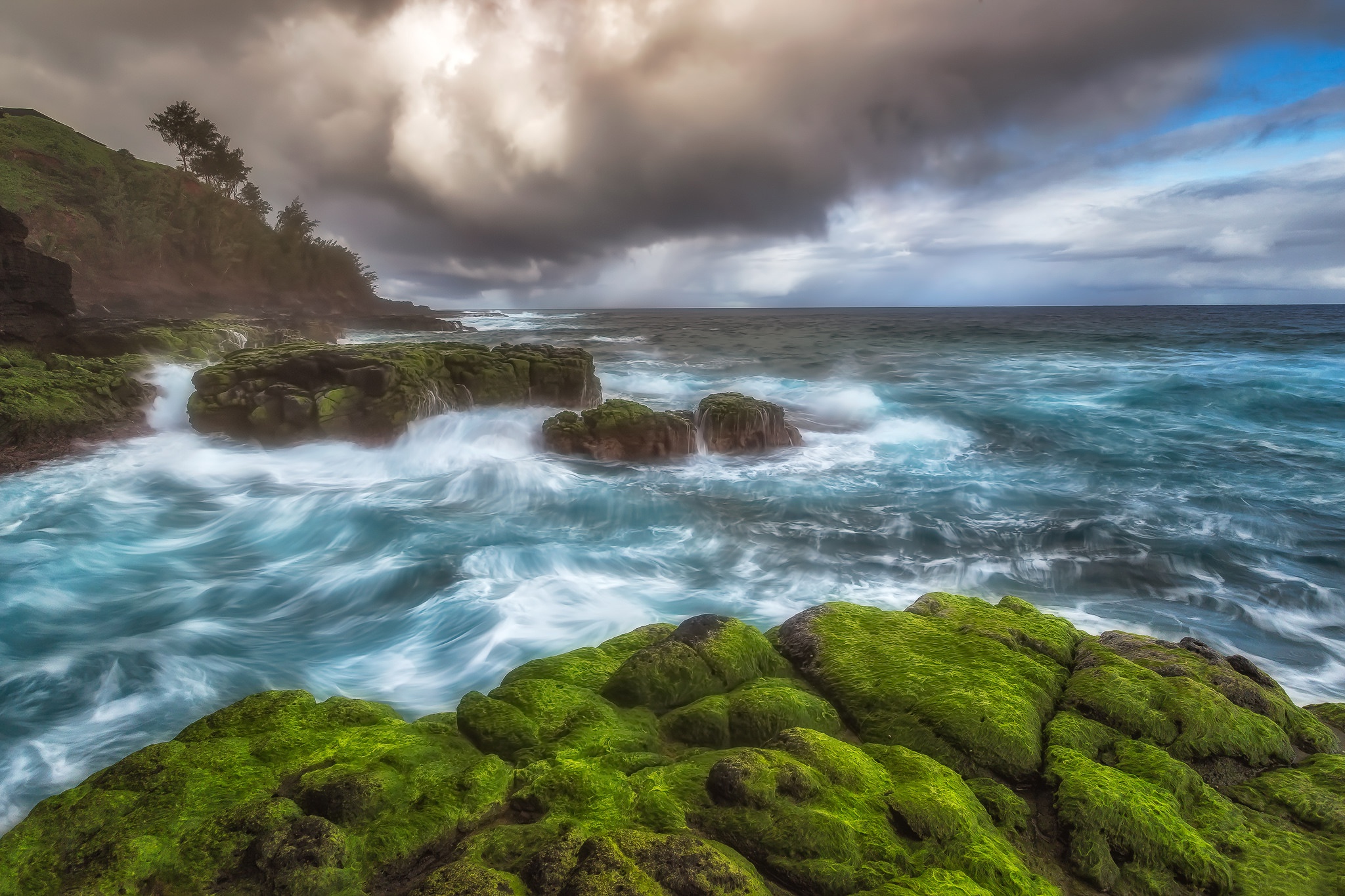 Free download wallpaper Nature, Horizon, Coast, Ocean, Earth, Moss, Cloud on your PC desktop