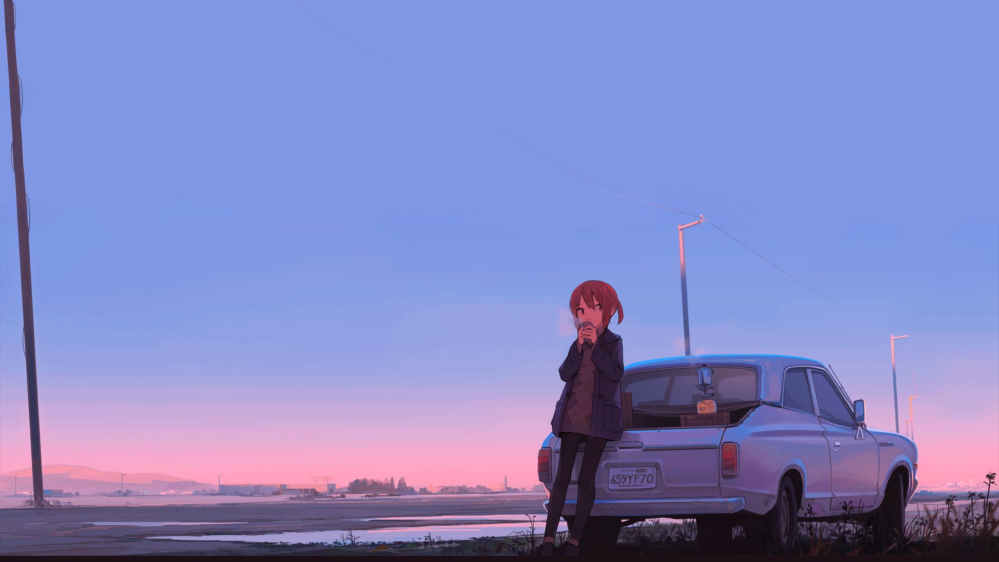 Download mobile wallpaper Anime, Sunset, Girl for free.