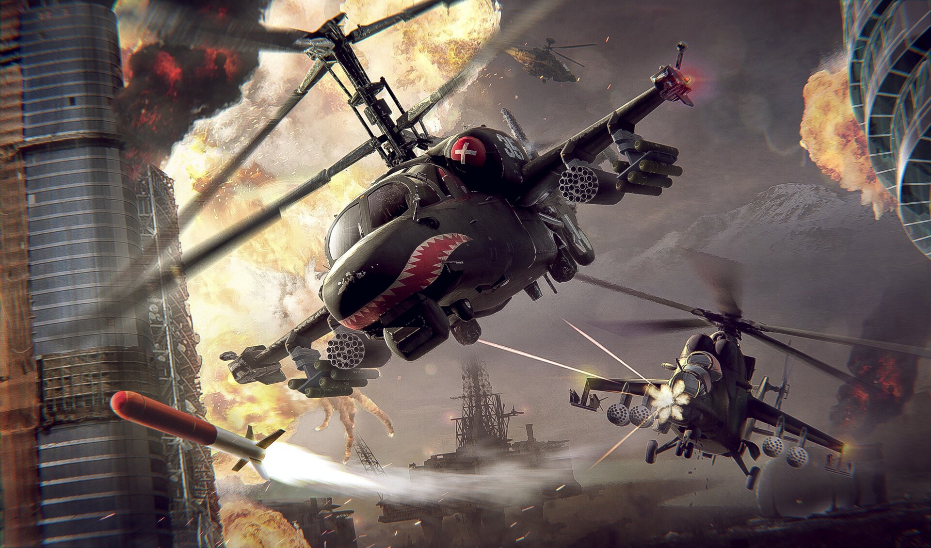 Free download wallpaper Artistic, Battle, Helicopter, Aircraft, Military, Attack Helicopter on your PC desktop