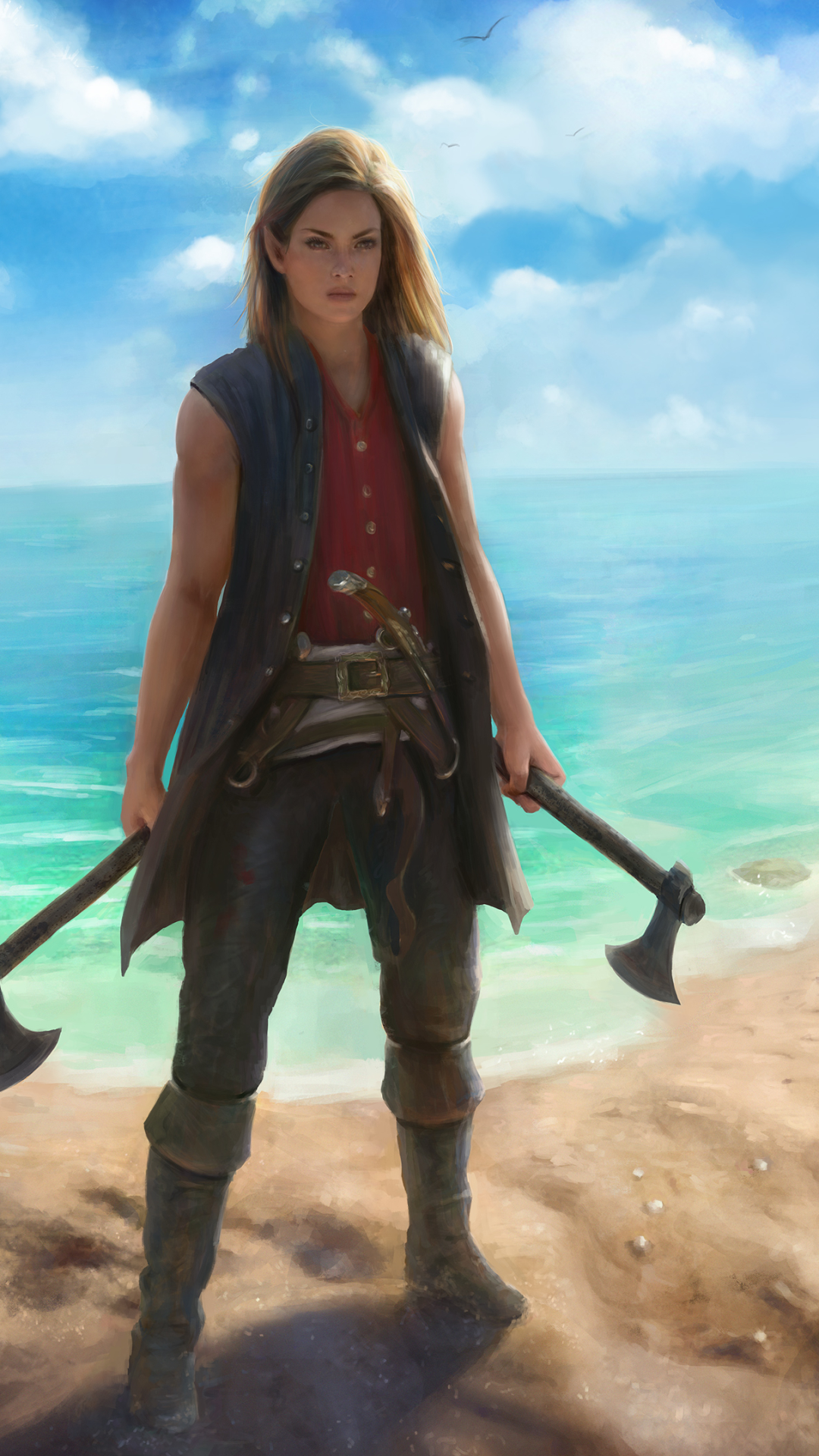 Download mobile wallpaper Fantasy, Elf, Axe, Pirate, Woman Warrior for free.