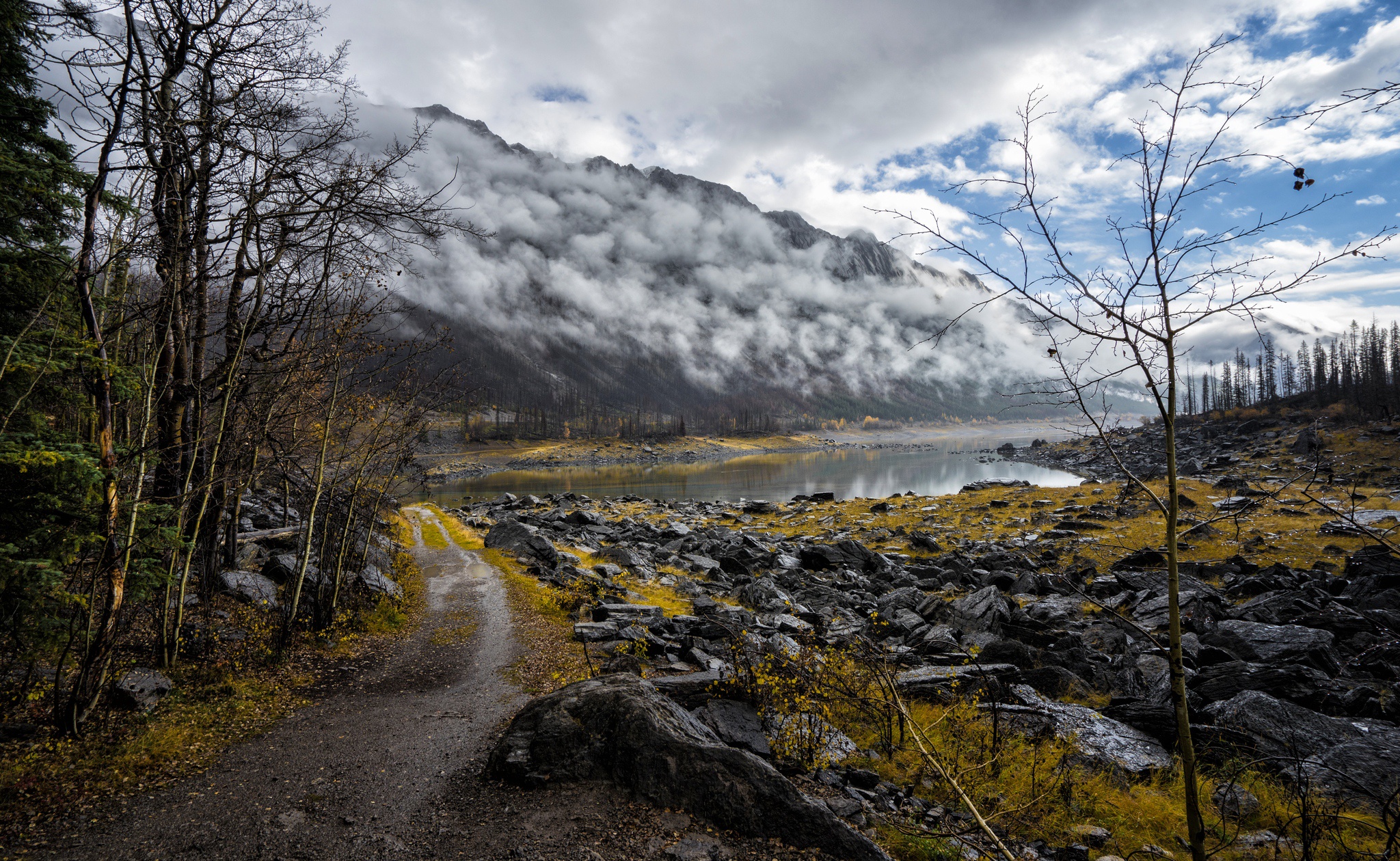 Download mobile wallpaper Landscape, Nature, Earth, Cloud, River, Dirt Road for free.