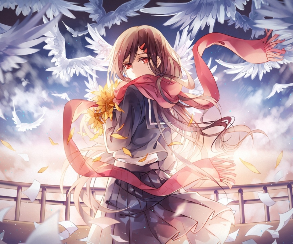 Download mobile wallpaper Anime, Bird, School Uniform, Red Eyes, Brown Hair, Kagerou Project, Ayano Tateyama for free.