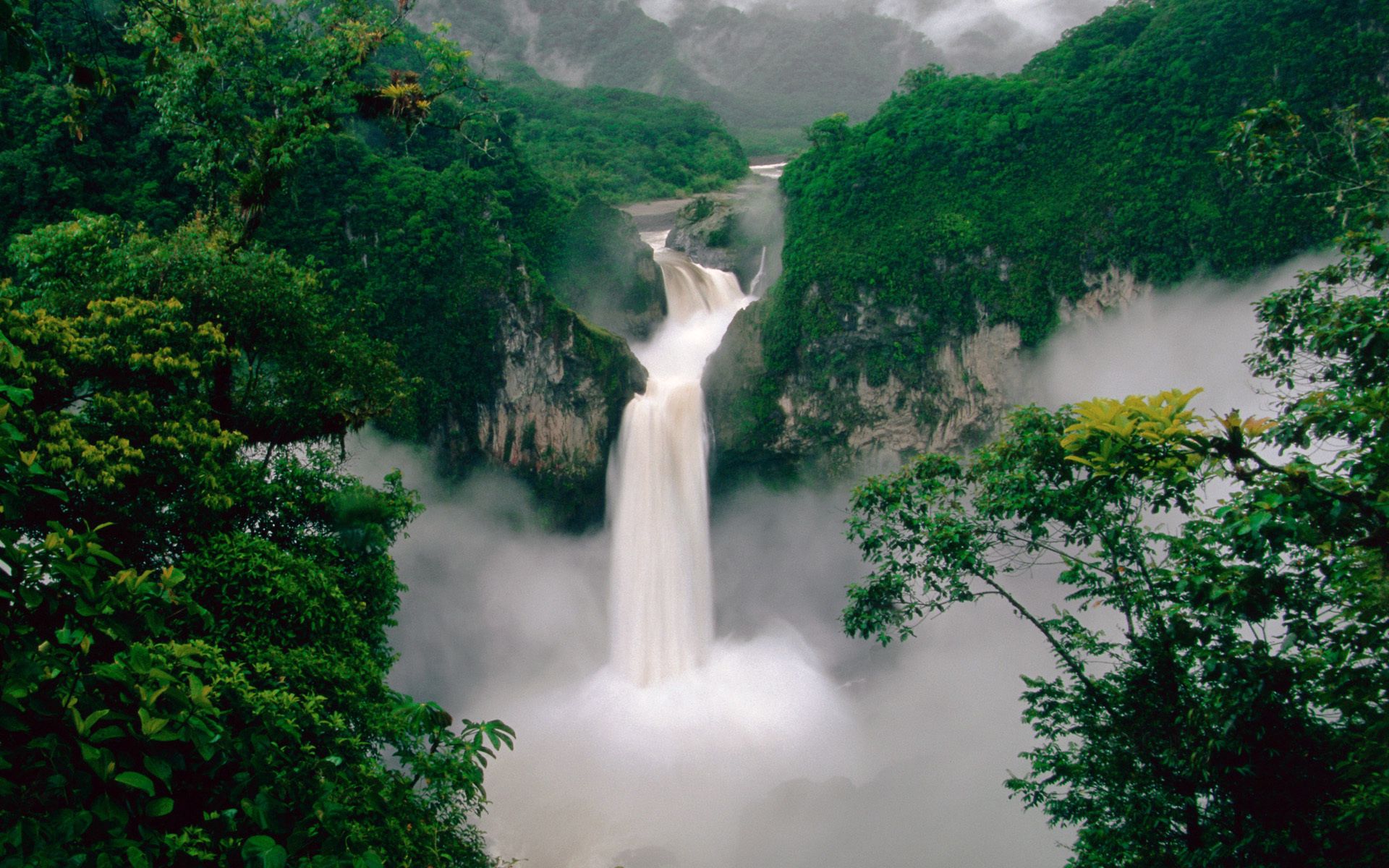 95833 скачать картинку водопад, природа, деревья, пар - обои и заставки бесплатно
