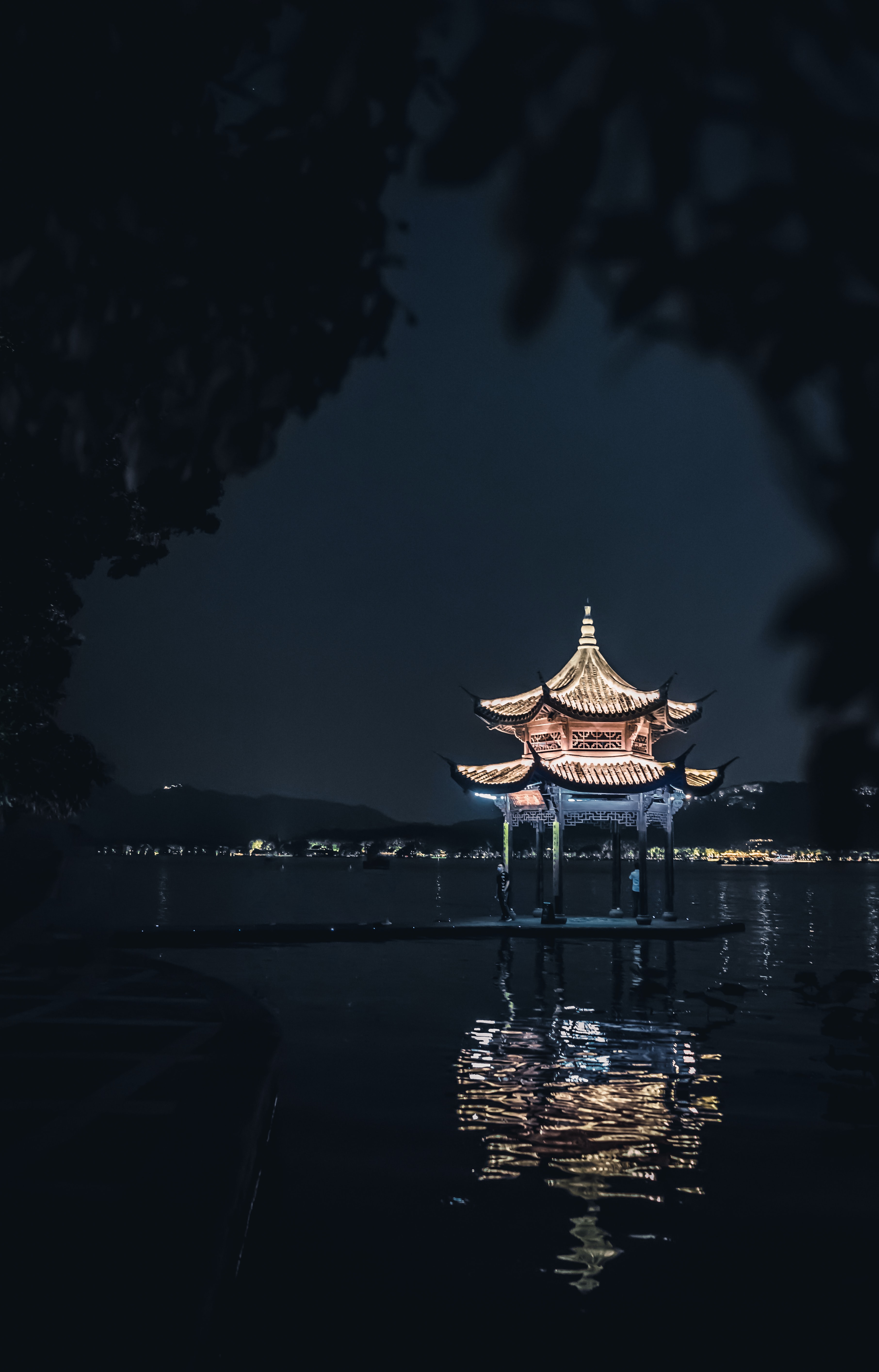 Download mobile wallpaper Building, Architecture, Night, Pagoda, Dark for free.