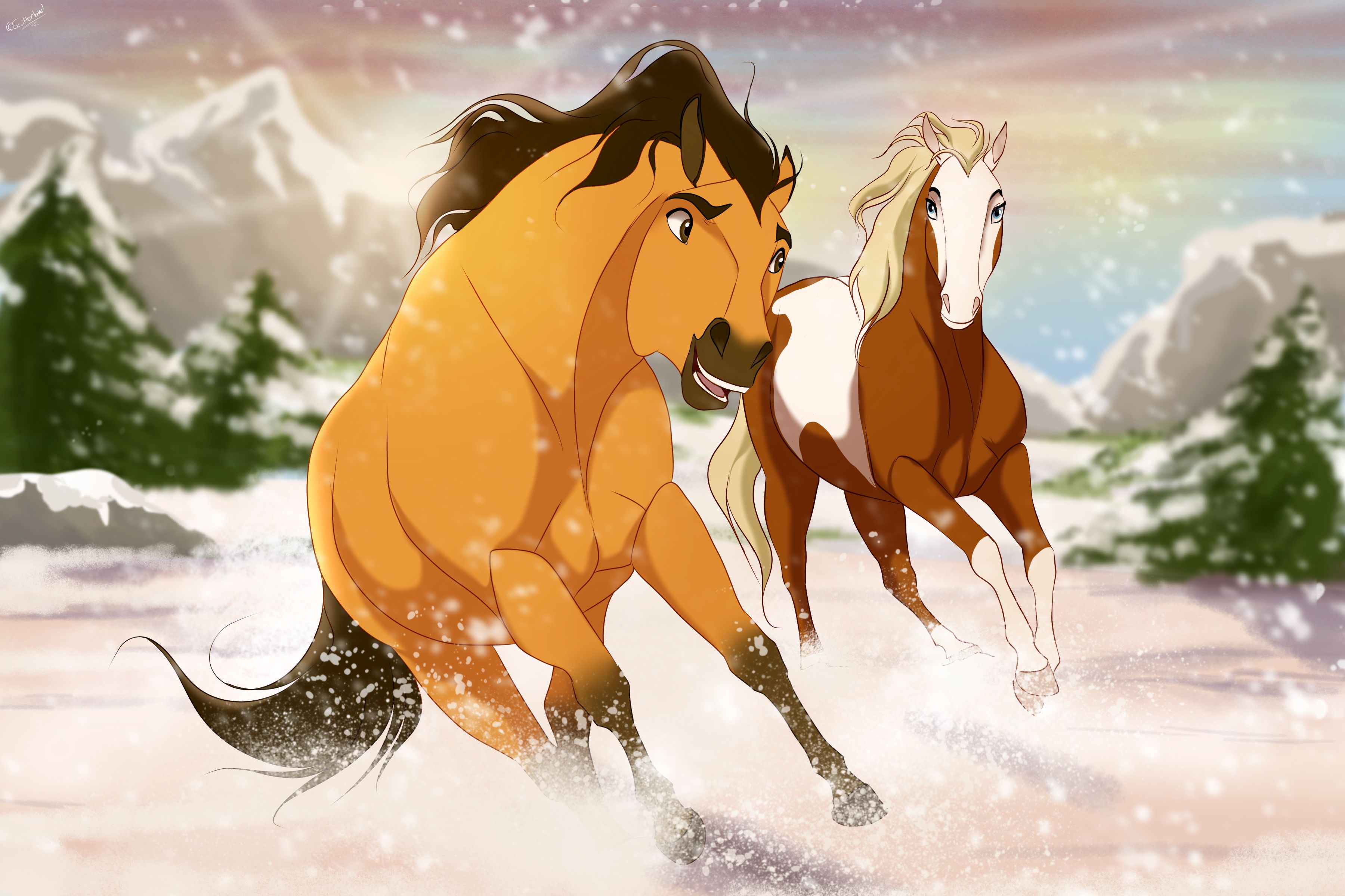 1069848壁紙のダウンロード映画, スピリット：シマロンの種馬, 馬, ランニング, 冬-スクリーンセーバーと写真を無料で