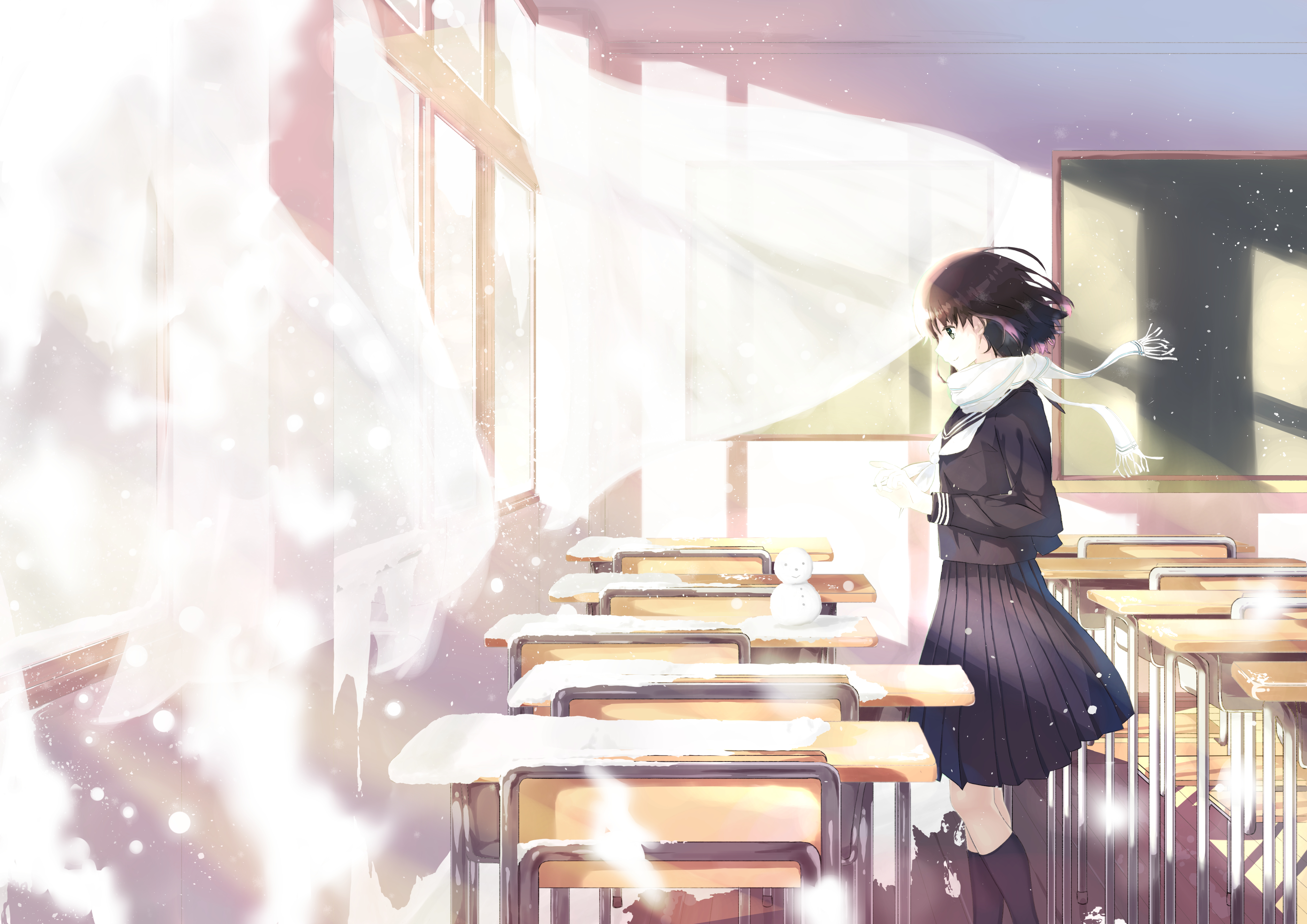Laden Sie das Mädchen, Schnee, Animes, Klassenzimmer-Bild kostenlos auf Ihren PC-Desktop herunter