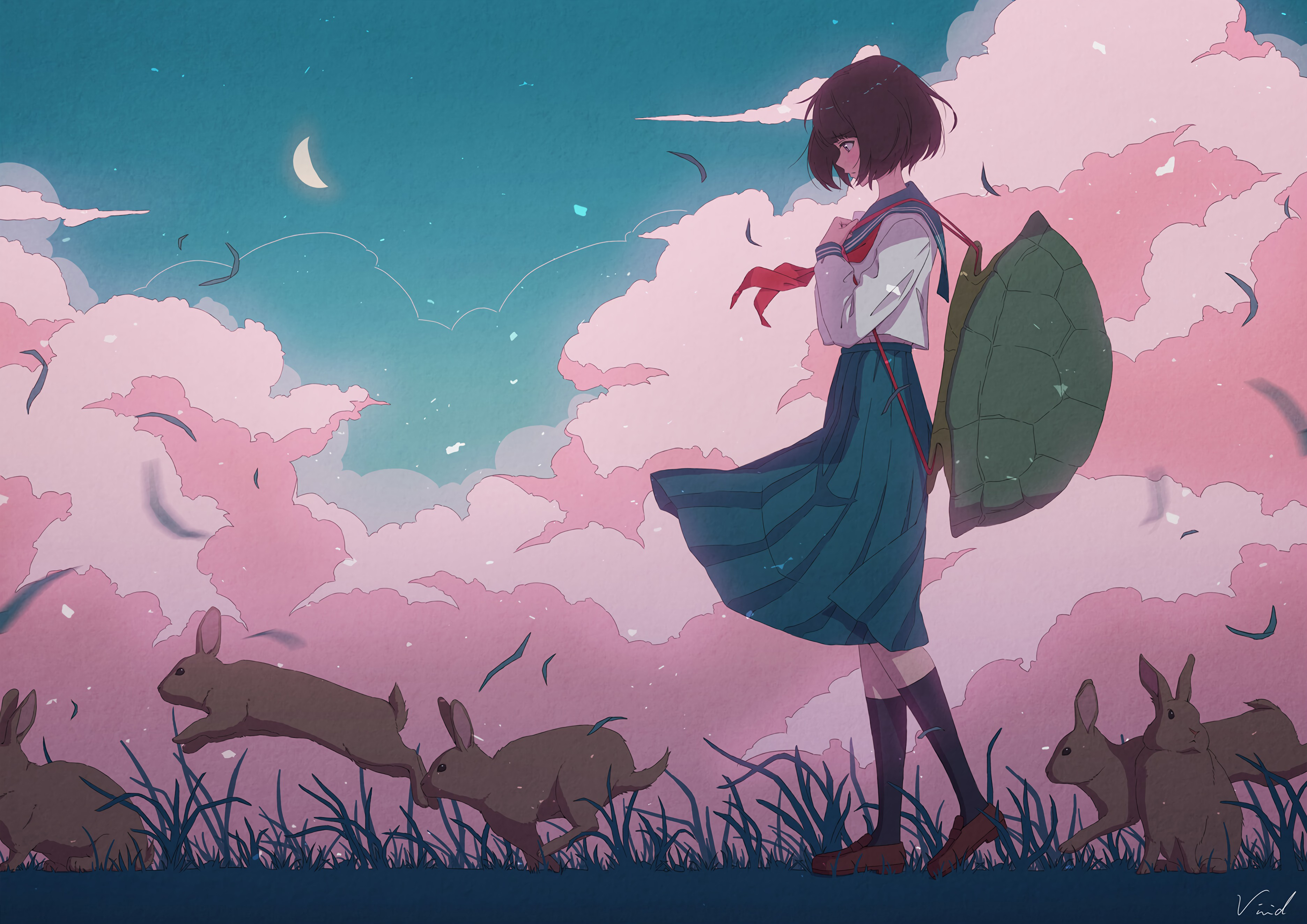 anime, girl, carapace, shell, hare Desktop home screen Wallpaper