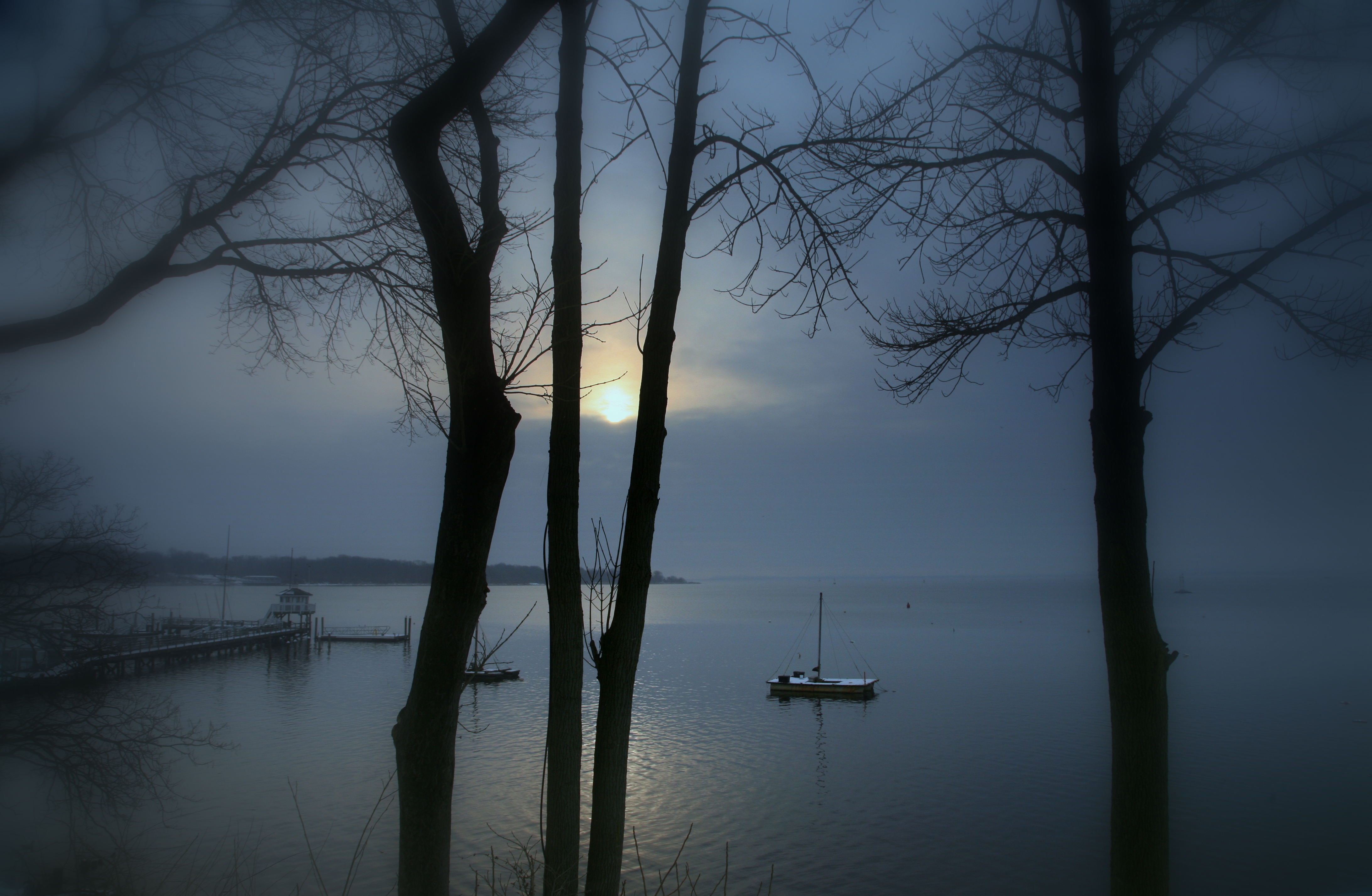 Laden Sie das Sunset, Nebel, Natur, See, Landschaft-Bild kostenlos auf Ihren PC-Desktop herunter