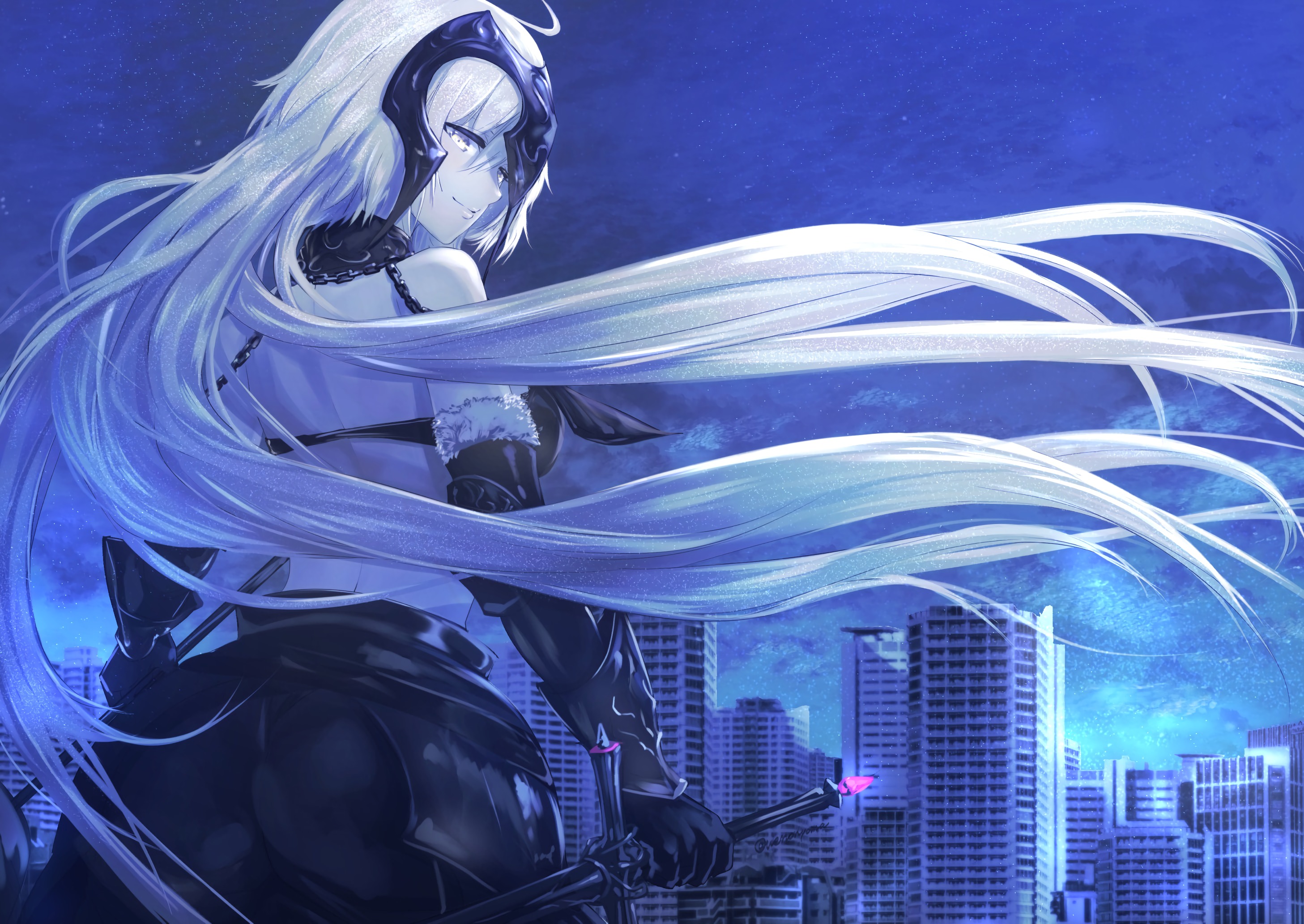 Download mobile wallpaper Anime, Night, Long Hair, White Hair, Fate/grand Order, Jeanne D'arc Alter, Avenger (Fate/grand Order), Fate Series for free.