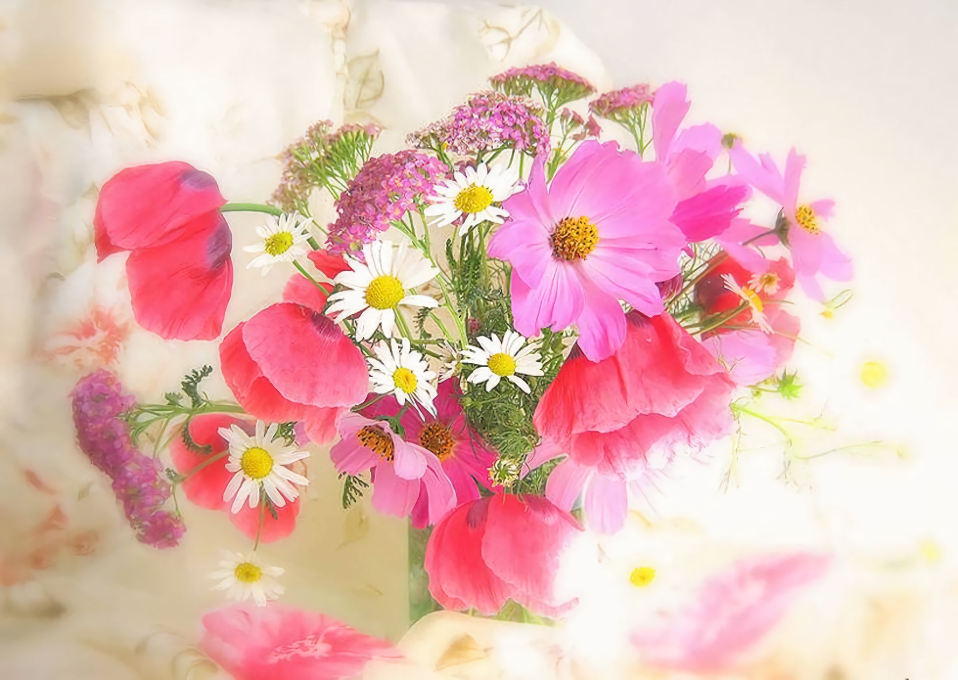 Завантажити шпалери безкоштовно Квітка, Букет, Земля, Біла Квітка, Рожева Квітка, Флауерзи картинка на робочий стіл ПК