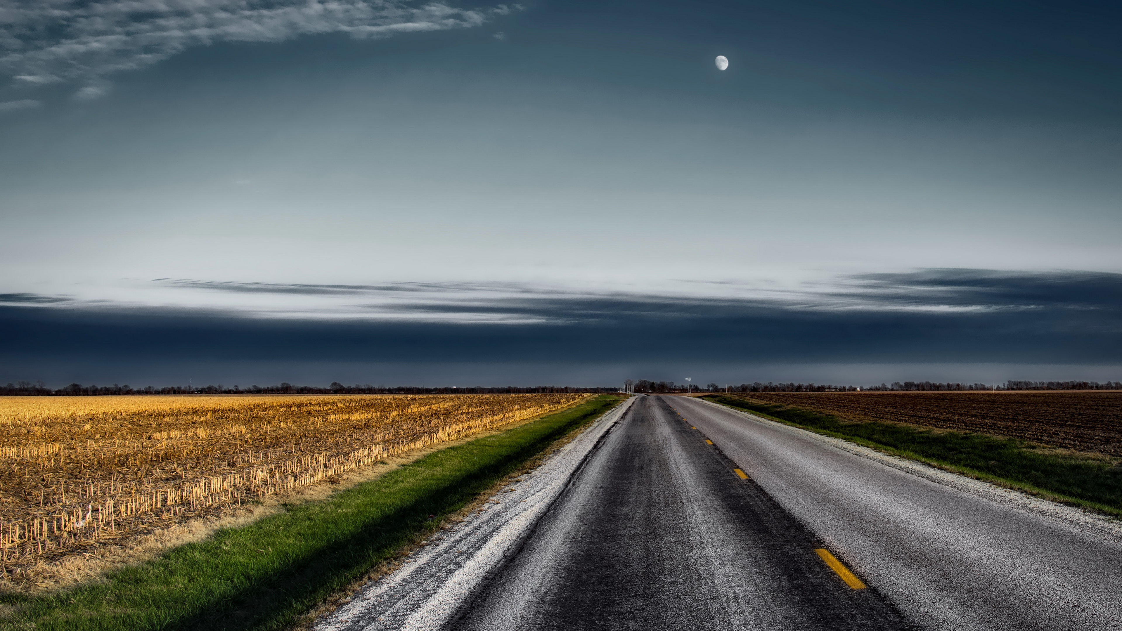 Download mobile wallpaper Moon, Road, Field, Man Made for free.