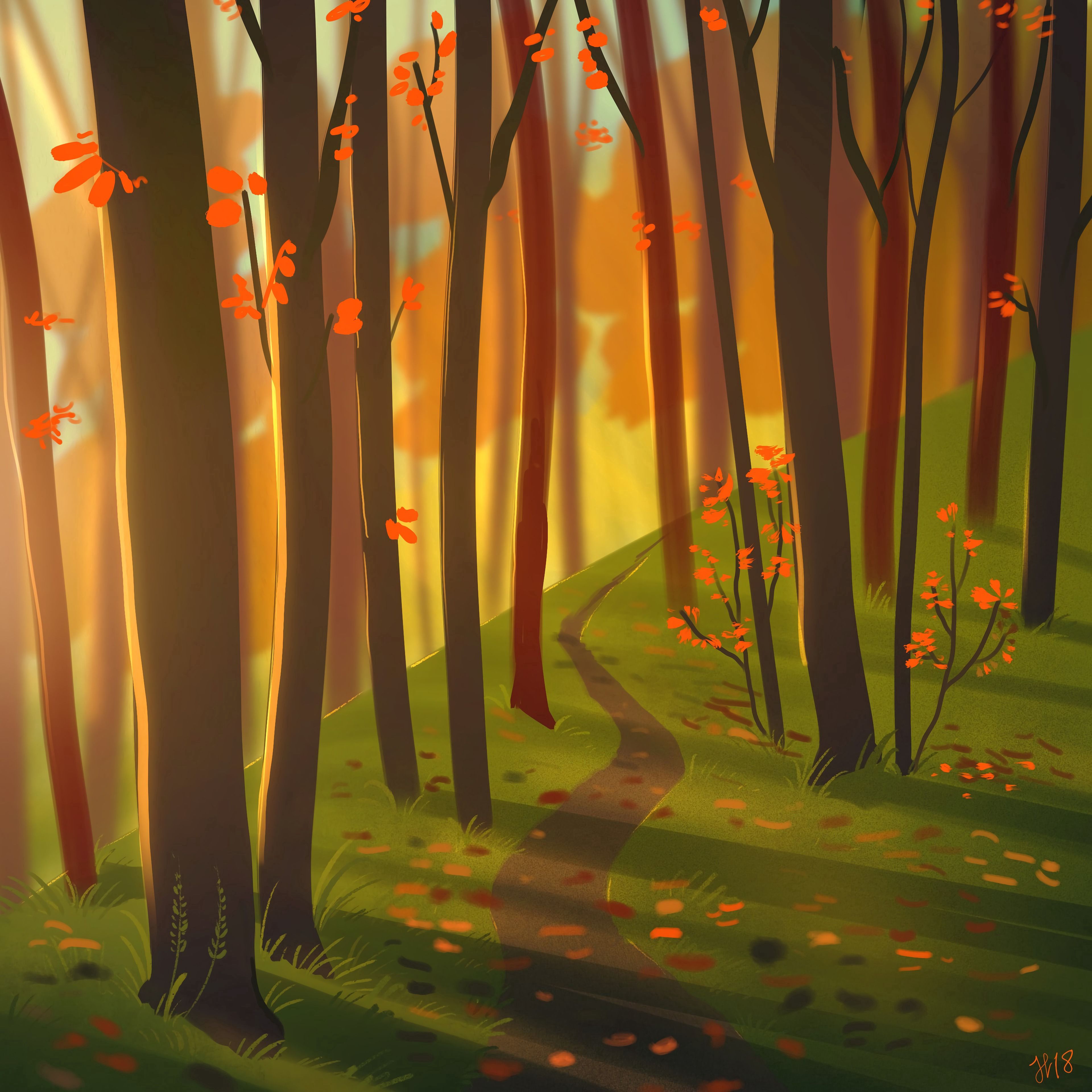 PCデスクトップに自然, 秋, 道, 森, パス, 森林, アート画像を無料でダウンロード