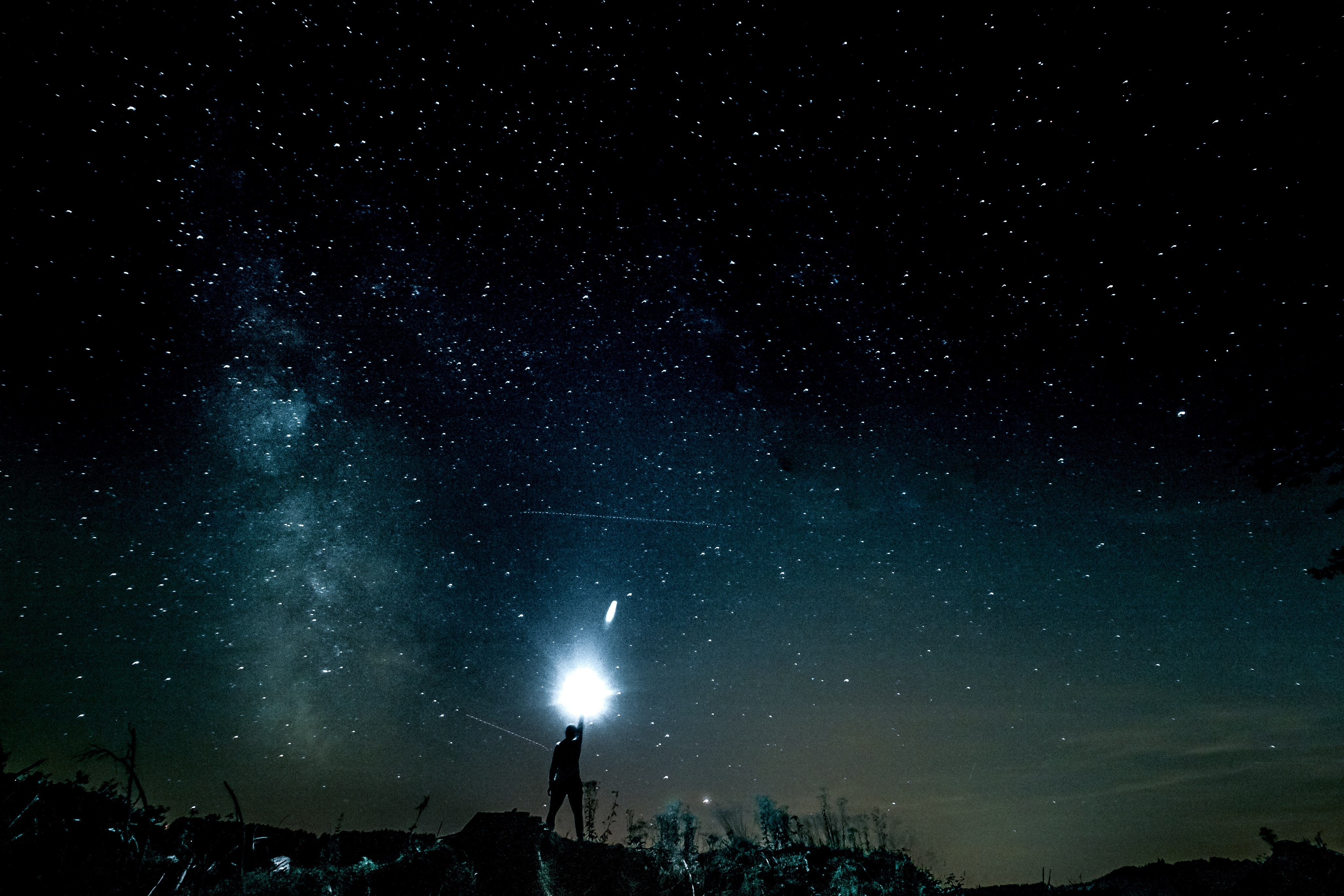 Free download wallpaper Human, Person, Starry Sky, Brilliance, Light, Shine, Nature on your PC desktop