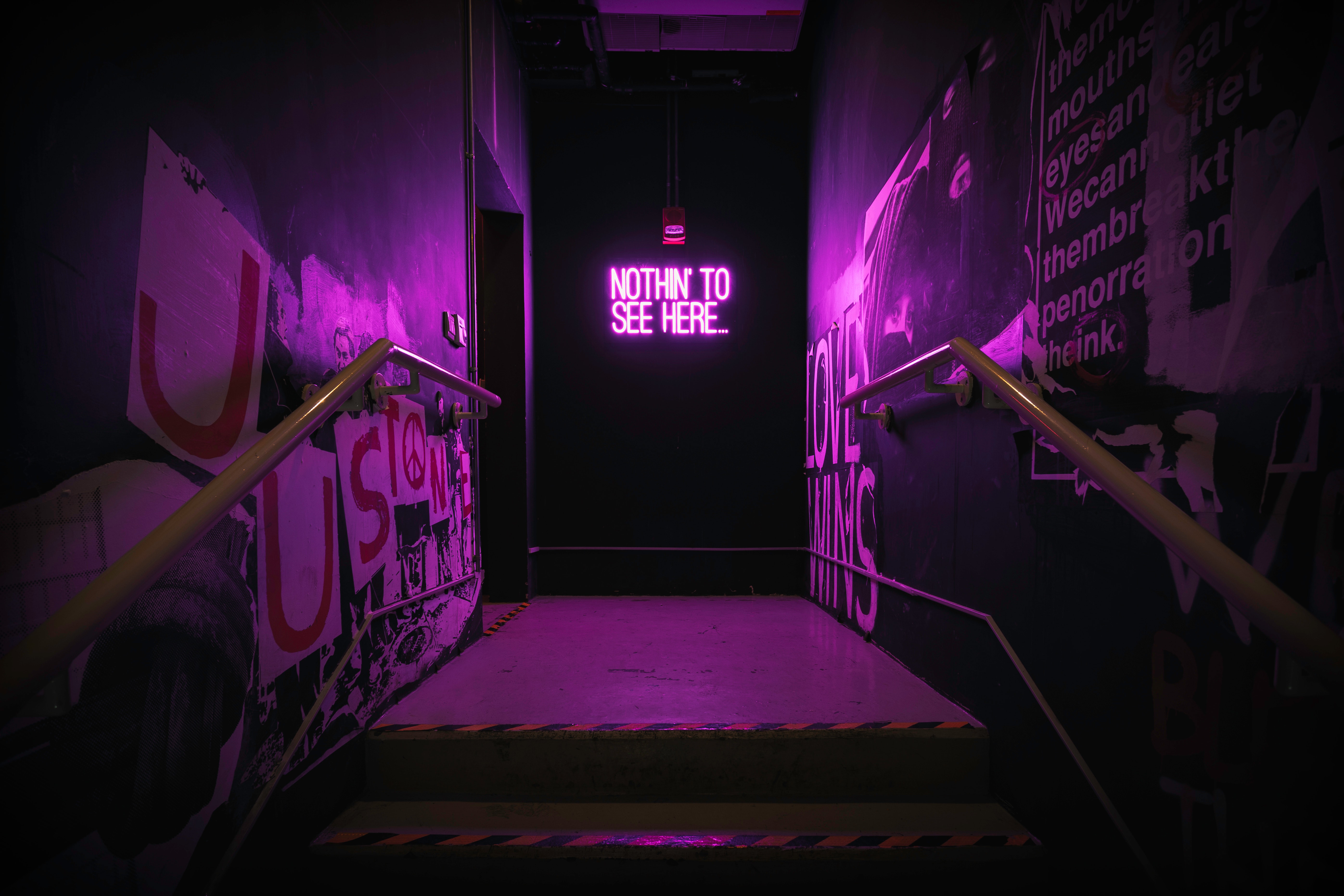 words, neon, backlight, purple, violet, wall, illumination, inscription