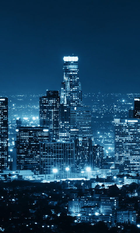無料モバイル壁紙都市, 街, 超高層ビル, 建物, 青い, パノラマ, ロサンゼルス, 夜, アメリカ合衆国, マンメイド, 街並みをダウンロードします。