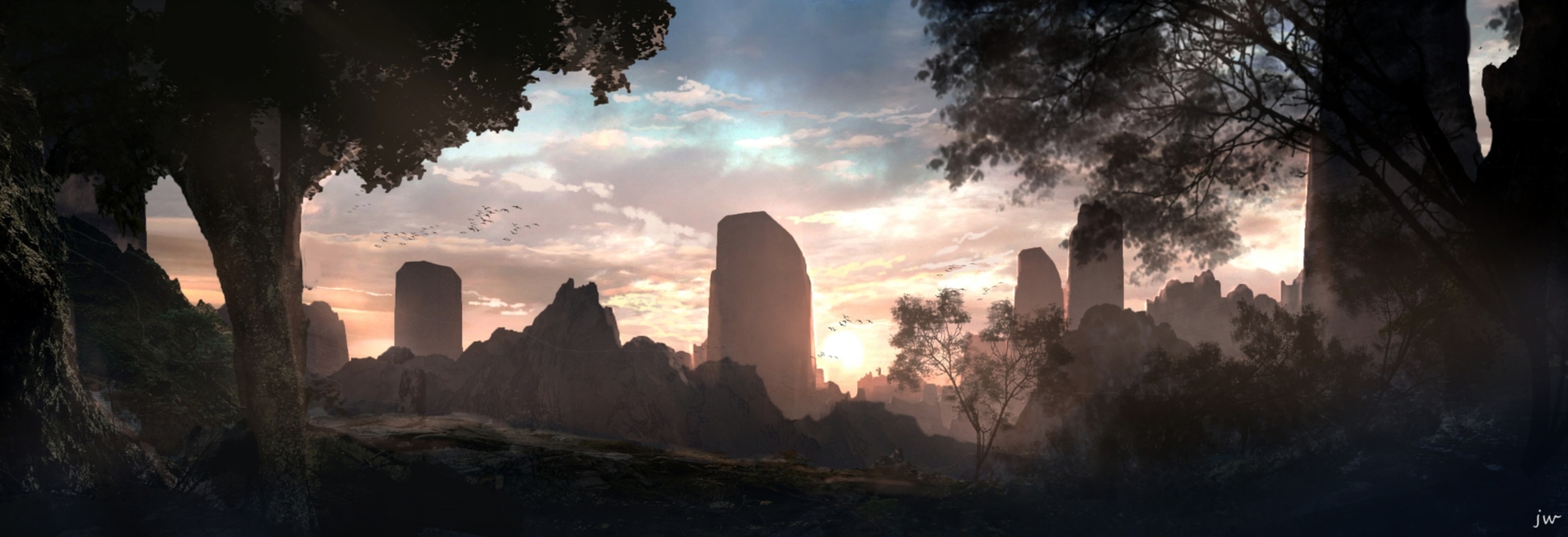 Laden Sie das Landschaft, Sonnenuntergang, Animes-Bild kostenlos auf Ihren PC-Desktop herunter