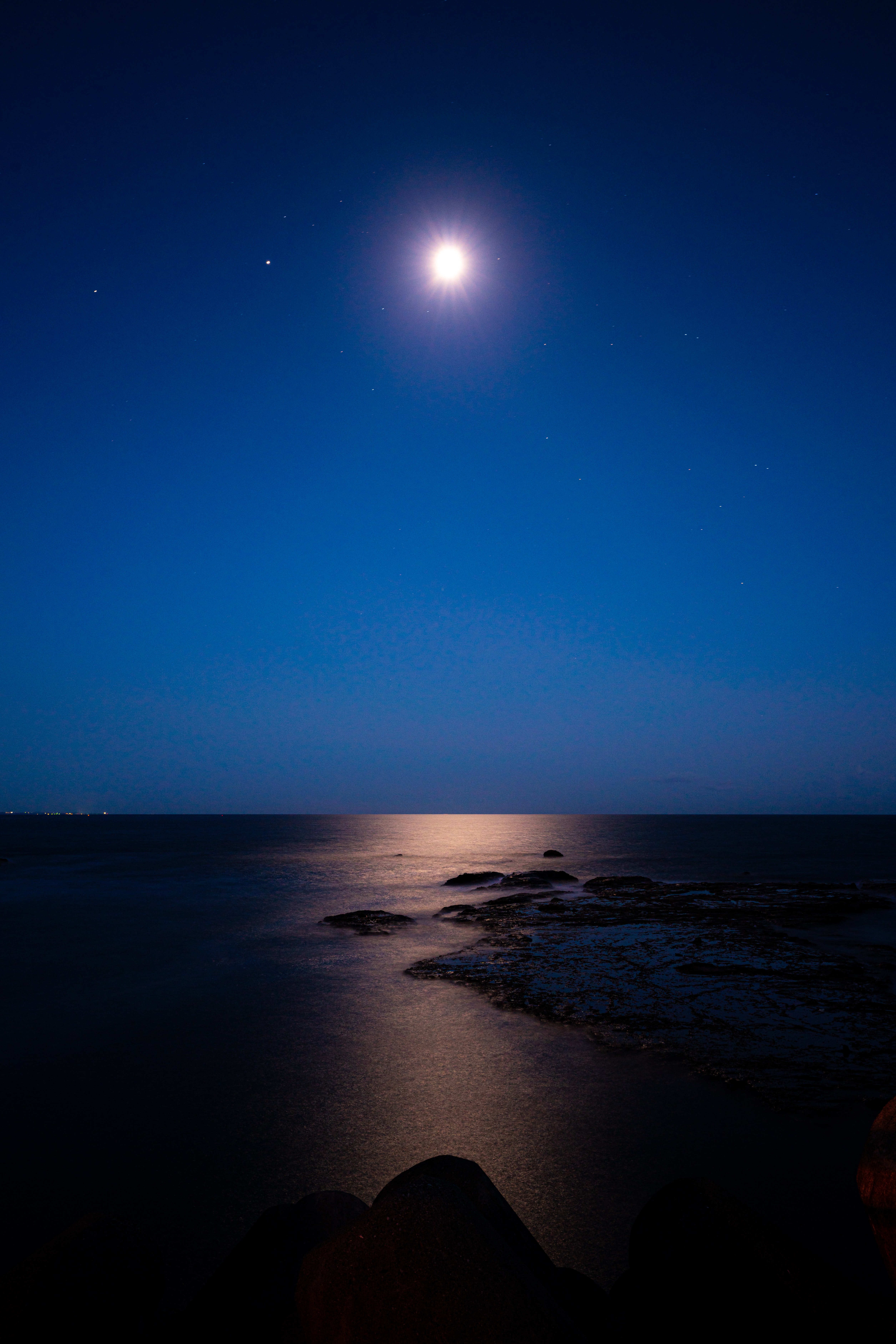 sea, nature, stars, night, moon, horizon, starry sky HD for desktop 1080p
