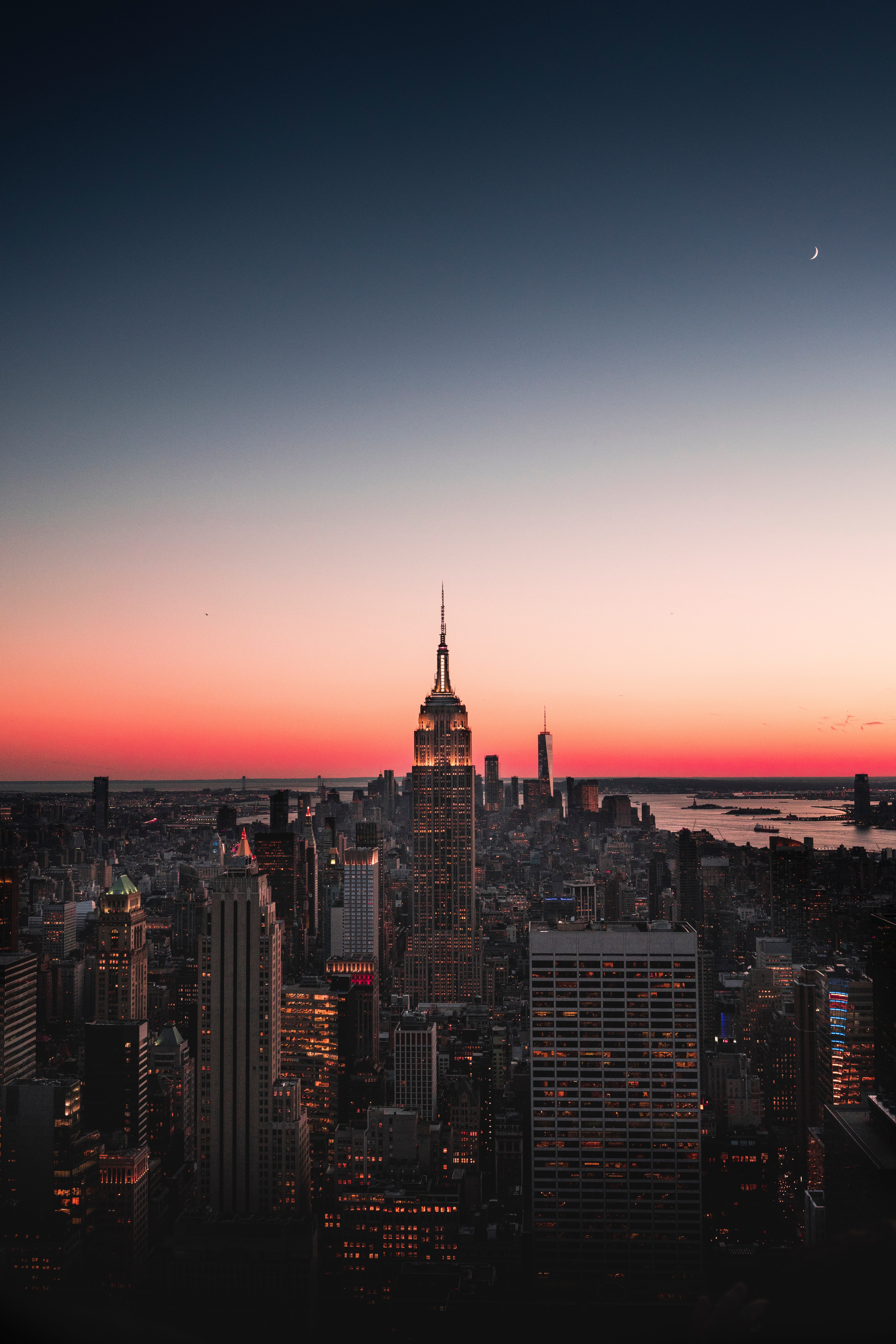 new york, night city, cities, night, usa, skyscraper, horizon, united states Panoramic Wallpaper