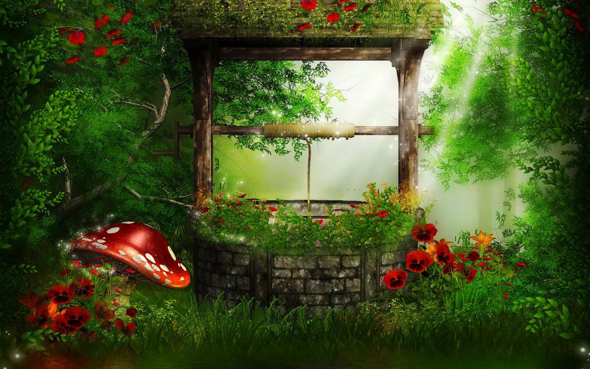 Download mobile wallpaper Fantasy, Flower, Forest, Mushroom, Artistic, Magical for free.