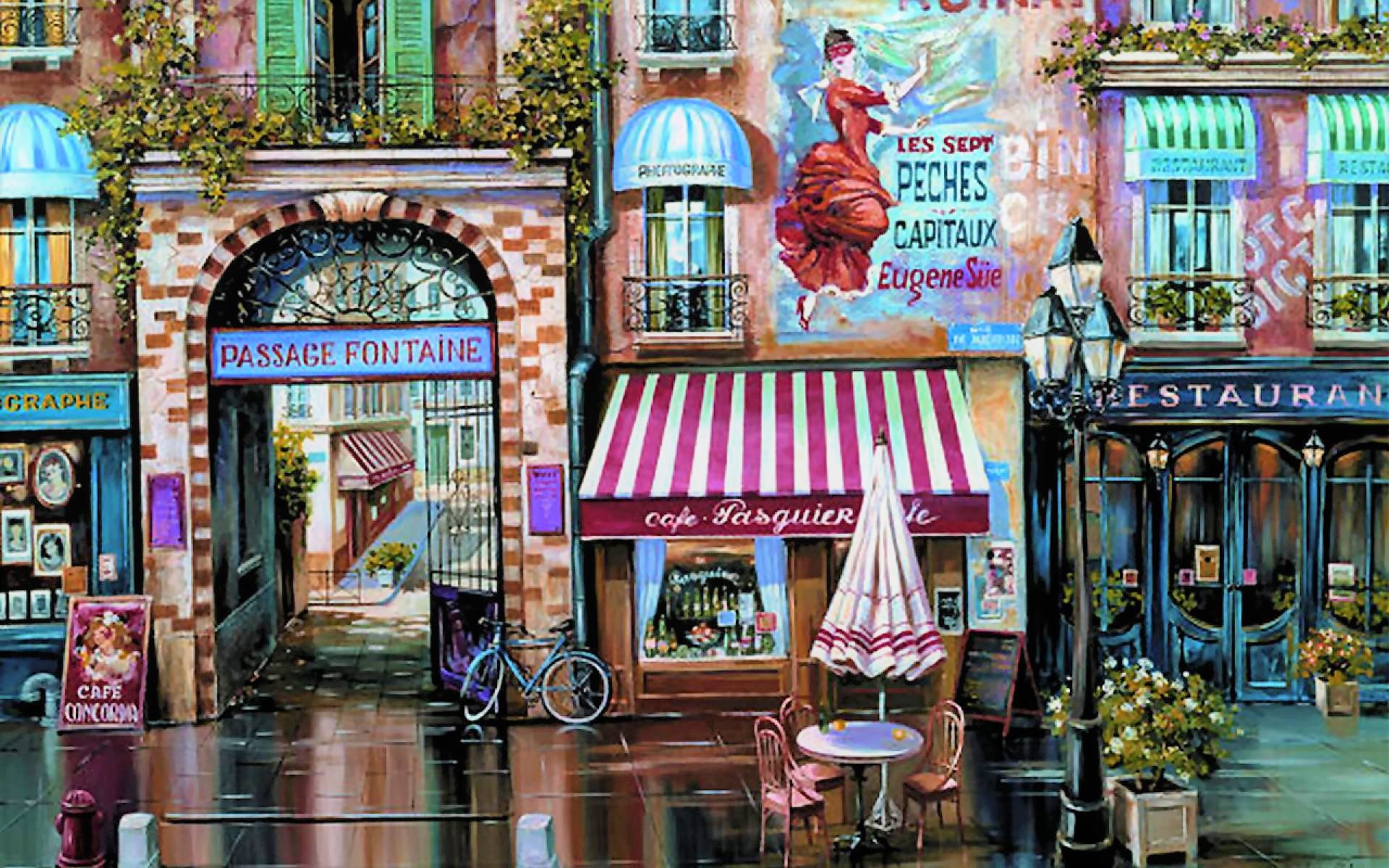 cafe, artistic, painting, arch, france, paris, retro, store, street, vintage